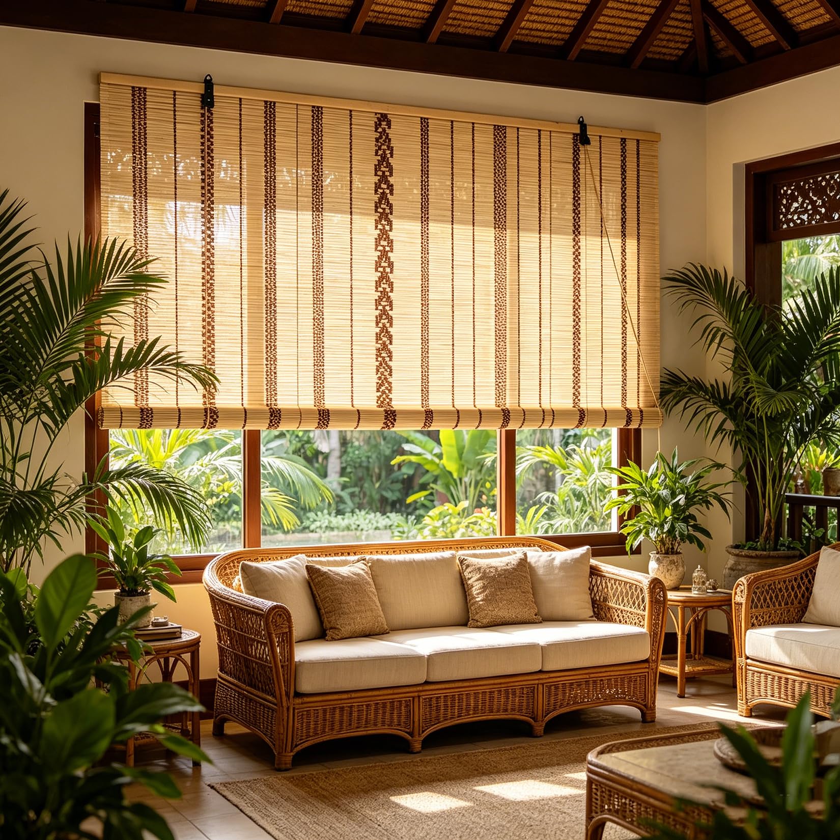 Rullo in bambù naturale Bli 120 x 290 cm, filtro della luce, 50% adesivo, fissaggio a vite, perfetto per soggiorno, camera da letto, ufficio, decorazione della casa