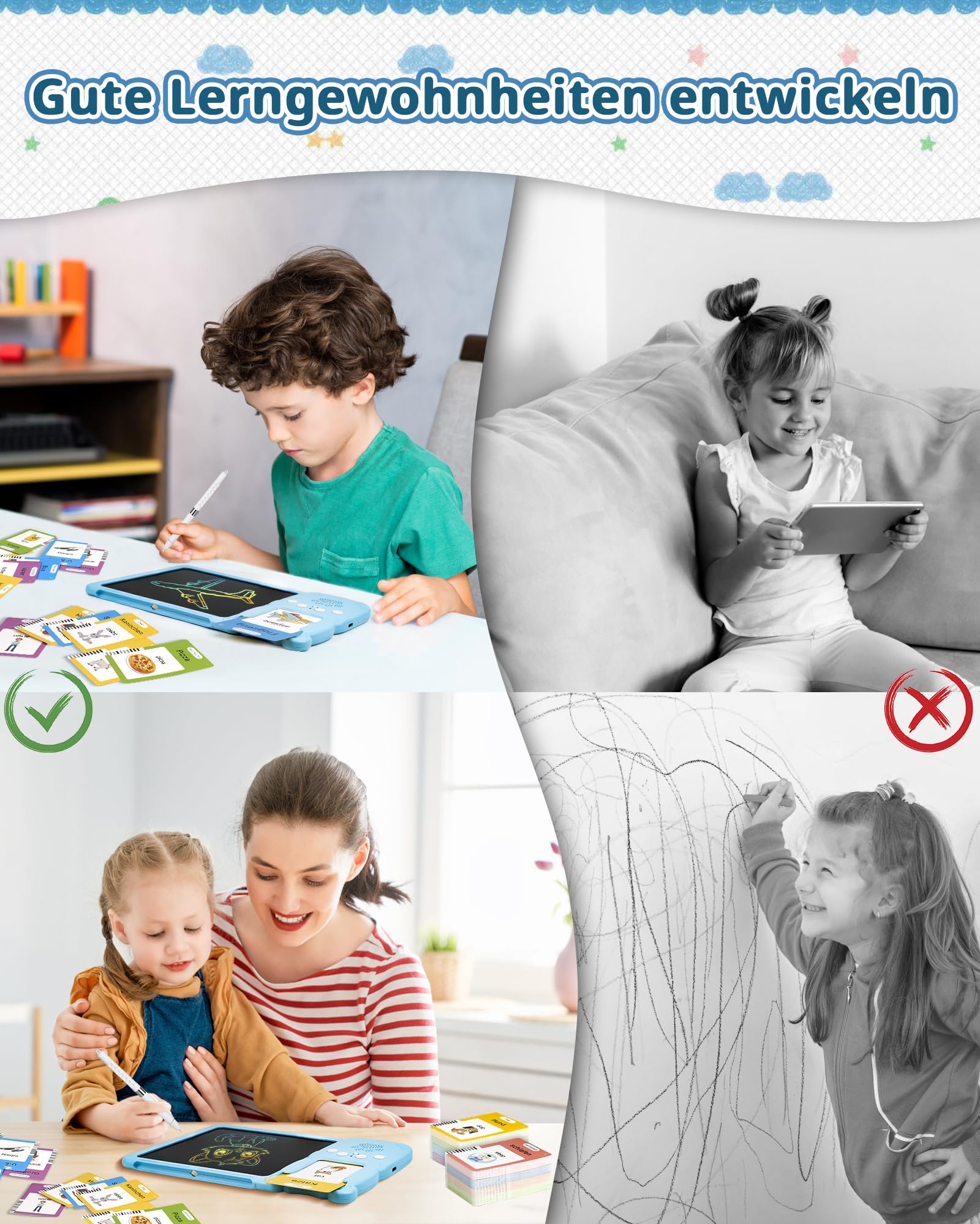 Carte Parlanti Montessori Tedesco & Inglese - 224 Parole Con Lettore - Giocattolo Educativo Per Bambini 2-6 Anni - Regalo Prescolare