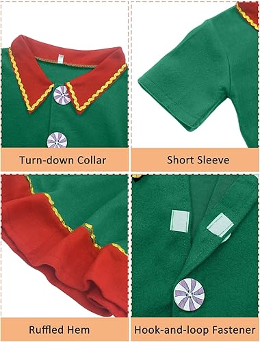 Miniatura 2 de Happy Cherry Disfraz de elfo de Navidad, conjunto de 4 piezas de traje de cosplay rojo y verde de Navidad de 1 a 13 años