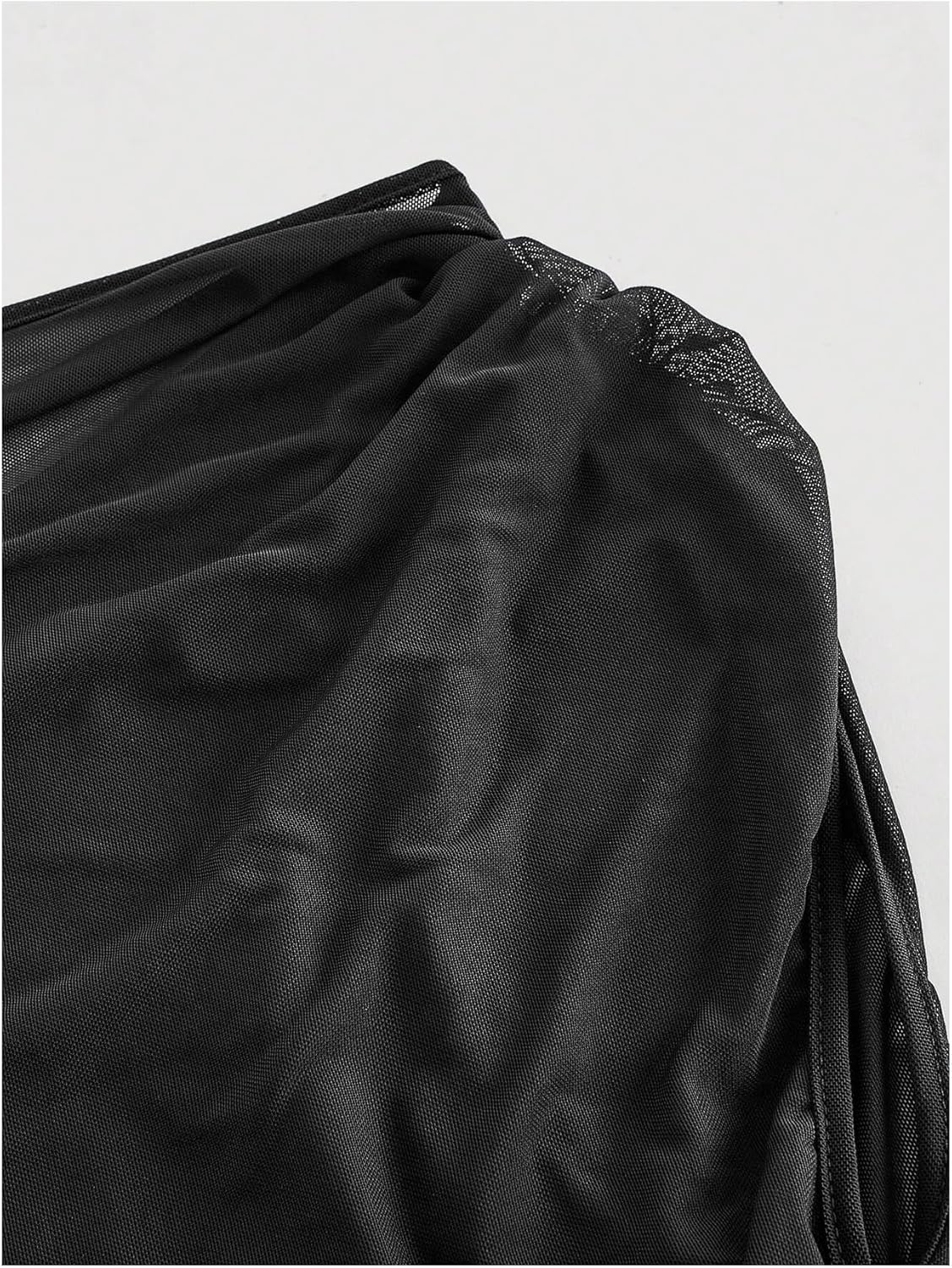 WDIRARA Women's Plus Size 2 in 1 Sheer Mesh Off Shoulder Tops Ruched Asymmetrical Short Sleeve Tee Shirt - Image 3