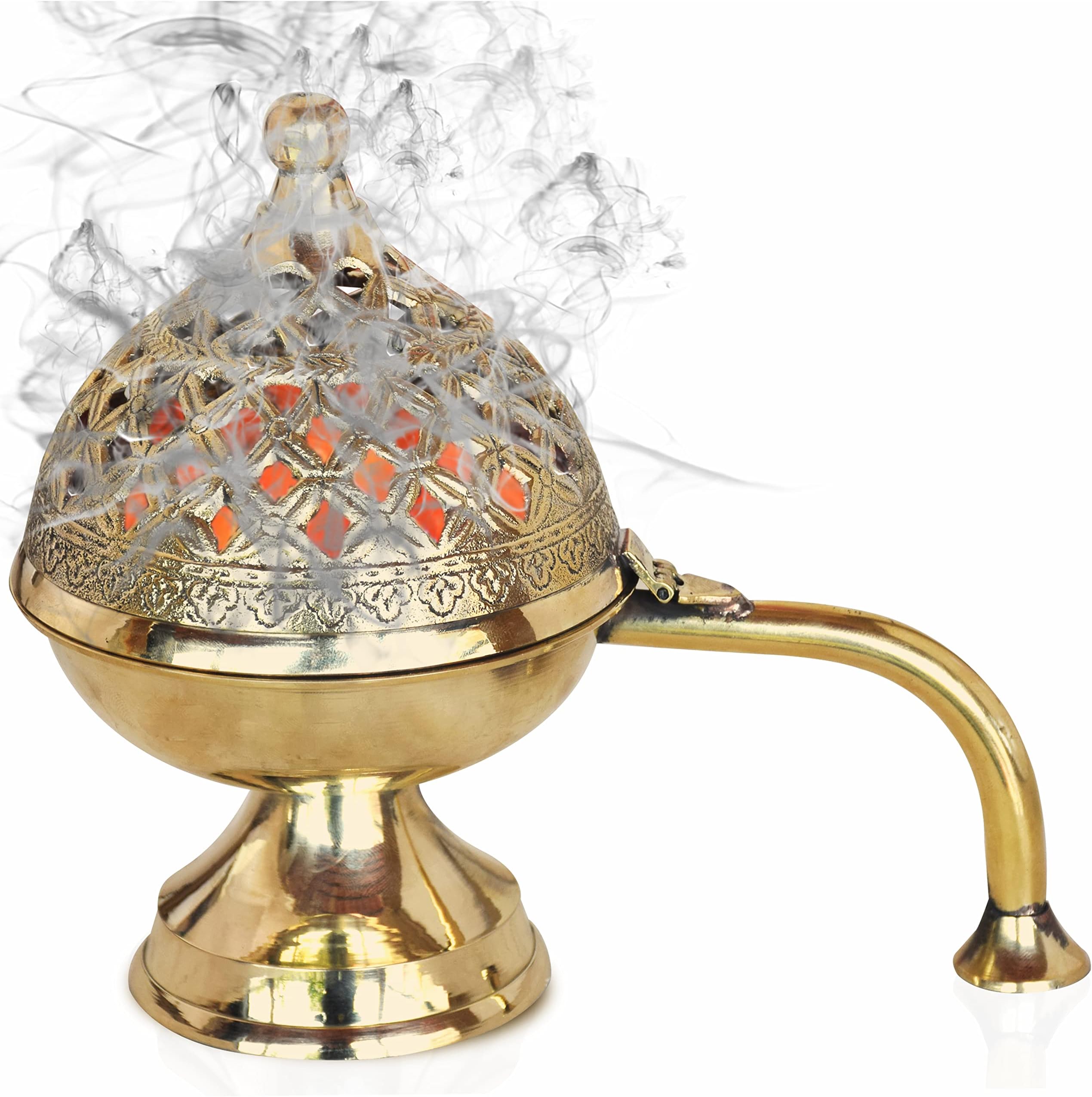 Brass Dhoop Dani for Pooja, Bakhoor & Loban Burner, Heavy Incense Holder with Handle, 8 Inch (600g), Traditional Agarbatti Stand for Home, Temple, Meditation & Festive Decor