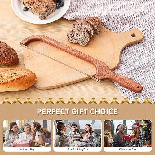 Miniatura 7 de YAPULLYA Cuchillo de pan de masa madre para pan casero, cuchillo de lazo de pan de 15.75 pulgadas, cuchillo de bagel dentado, fácil de rebanar,