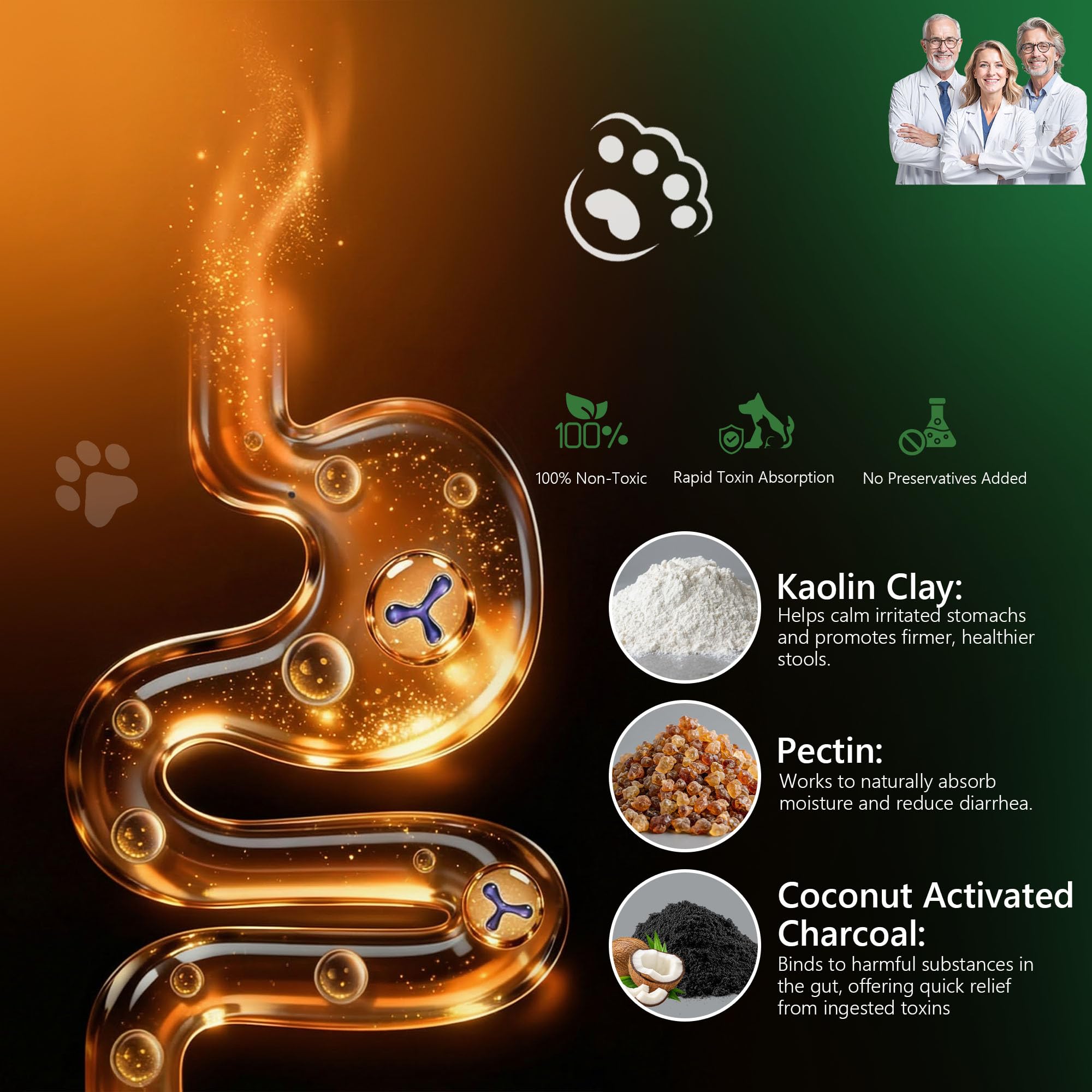 Carbón activado para perros y gatos, kit de emergencia de veneno para mascotas, absorbente de toxinas con carbón de alta actividad y caolín, soporta digestivo de chocolate, uvas, cebollas, uso