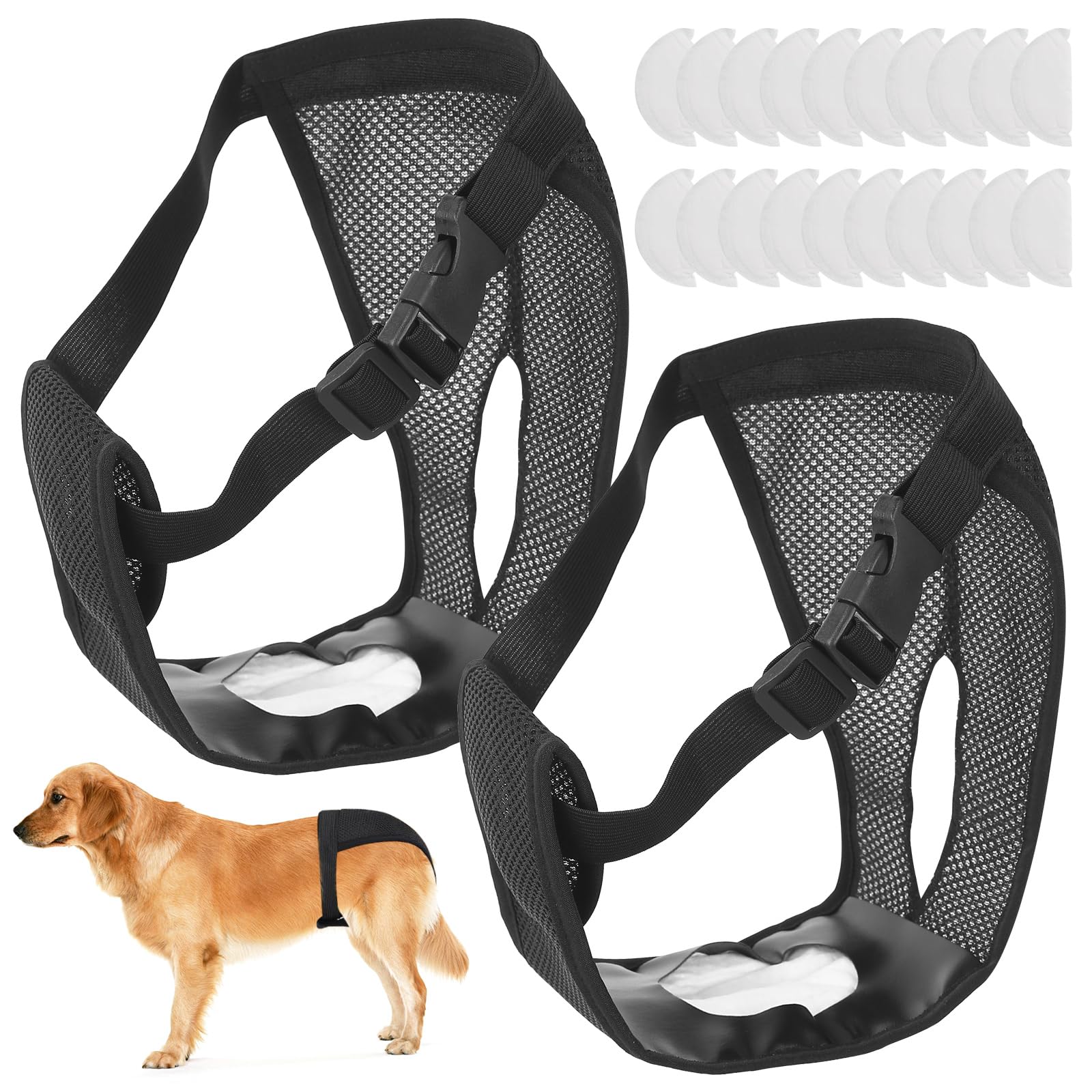 Zhujiehigh 2 Pcs Reusable Washable Dog Period Pants, XL, with 20 Pads