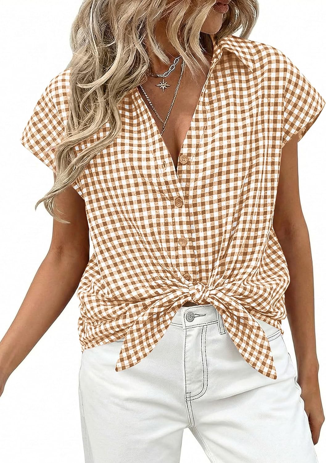 PRETTYGARDEN Womens Short Sleeve Shirts Plaid Button Down Blouse Dressy Casual 2026 Summer Spring Business Gingham Work Tops - Image 2