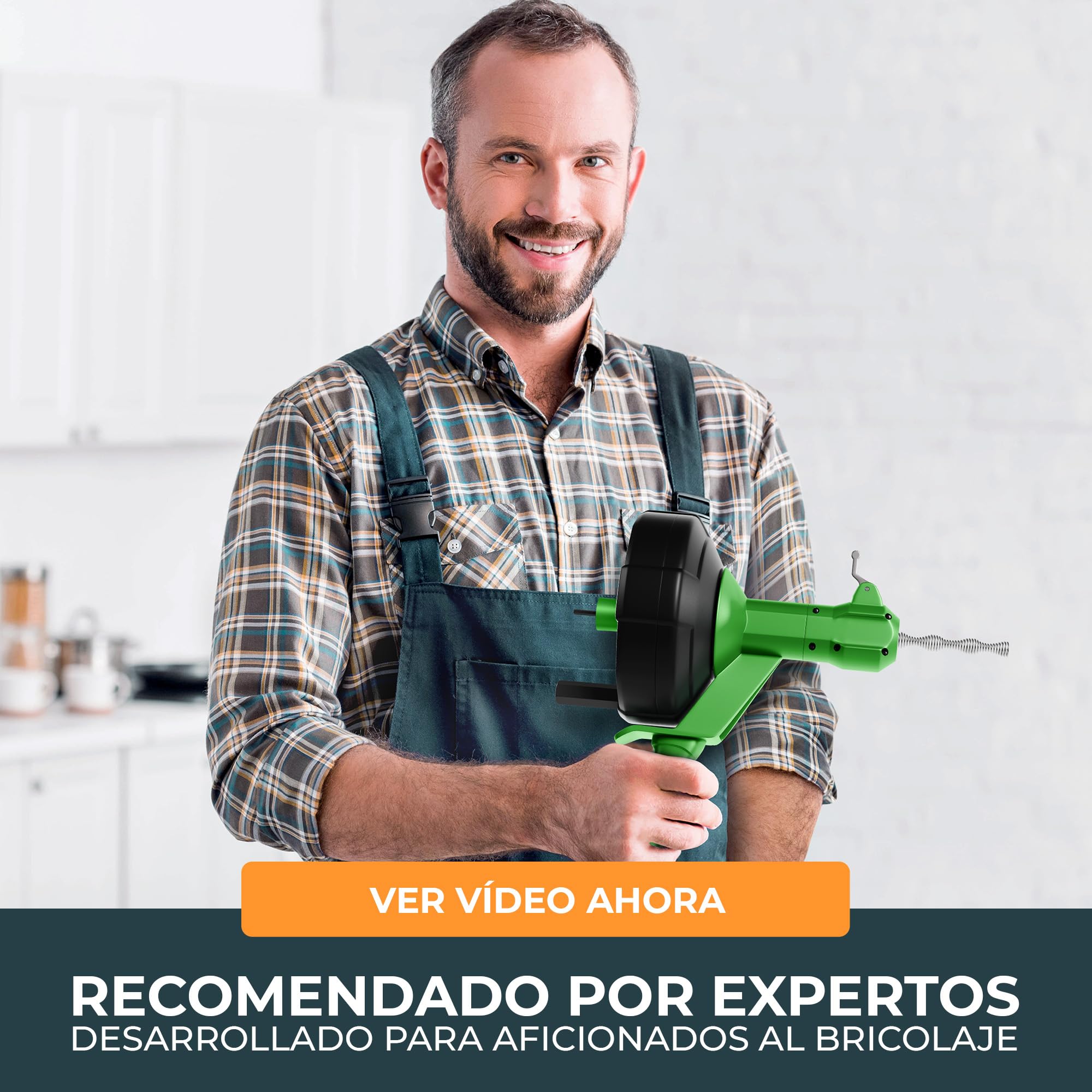 Meisterfaktur Desatascador Tuberias [7,5M] - Función Automática - Espiral para Desatascar Tuberias Automática - ¡Espiral Limpiador de Desagües y de Tuberías para Aficionados al Bricolaje!