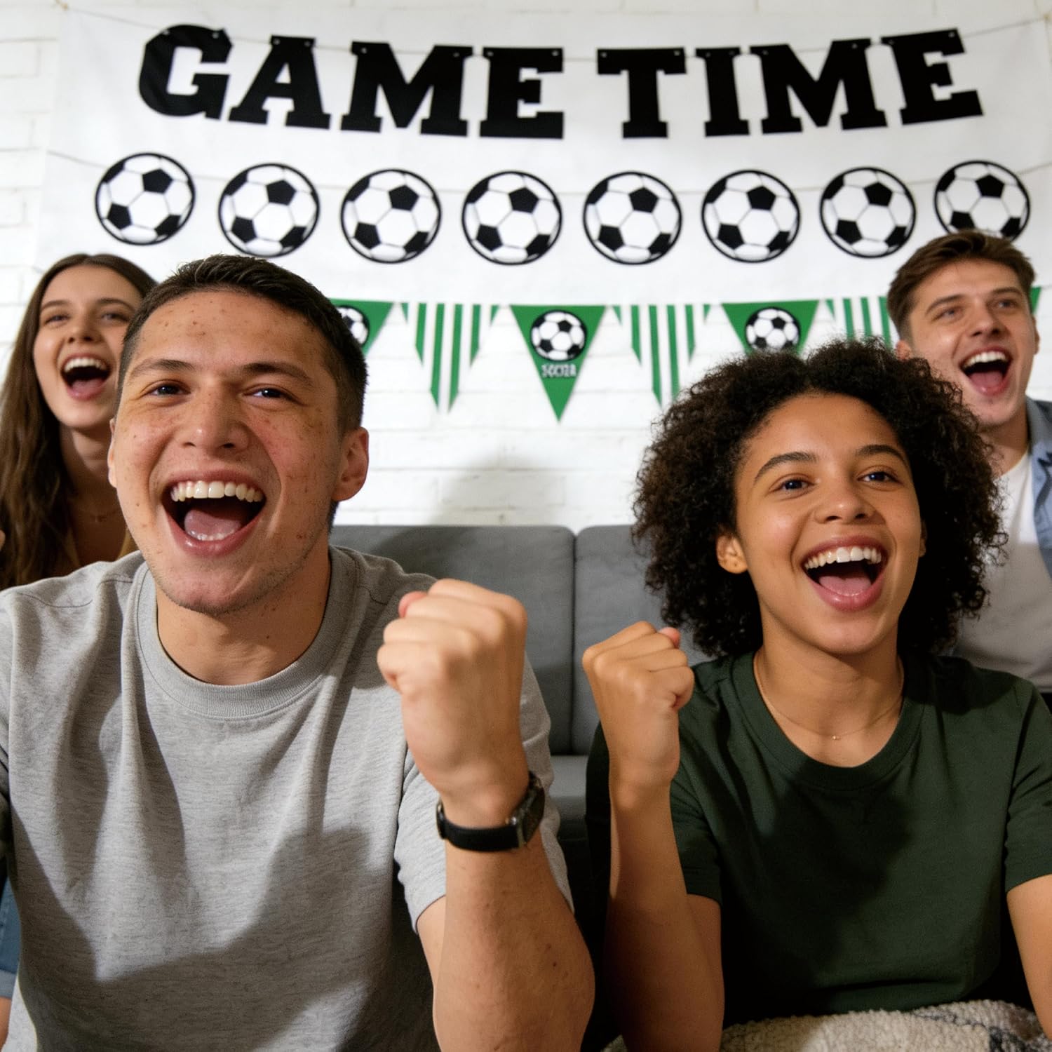 SNAPVIBE® Game Time Soccer Banner World Cup Decorations– Easy-Strung Garland, No DIY Soccer Party Decorations for Birthday, World Cup, Sports Theme Party – 16ft Reusable Eco-Friendly Banner with 3 Strings | Game Time-3 banners