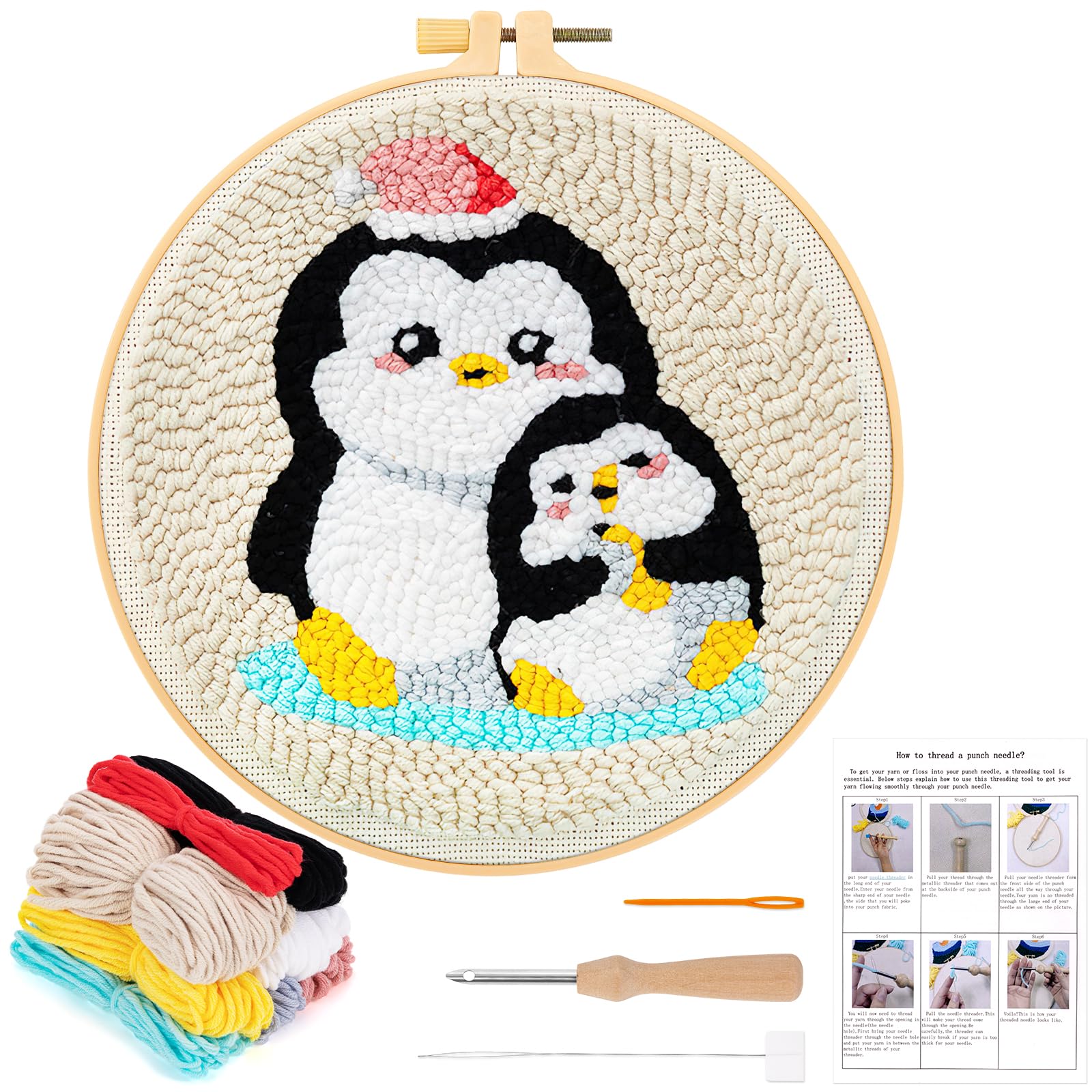 Kit Punch Needle Manchot - Broderie à L'Aiguille Pour Débutants - Loisir Créatif Adultes/Enfants