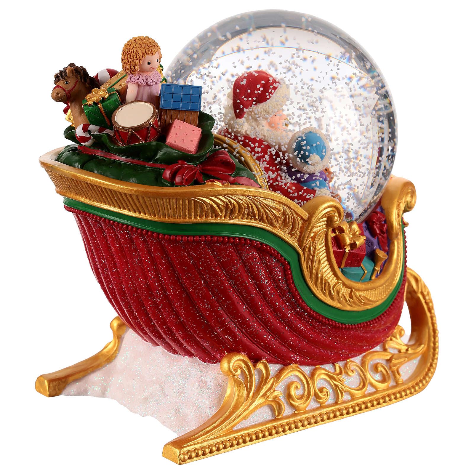 Holyart Slitta Palla di Neve illuminata 100 mm Babbo Natale 15x10x15 cm