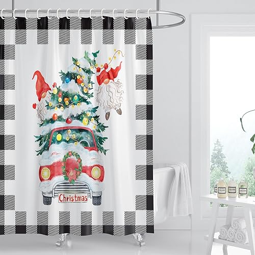 Miniatura 7 de Hipposama Cortina de ducha de Navidad para baño, decoración de Navidad, regalo de cortinas de ducha con 12 ganchos, 72 x 72 pulgadas
