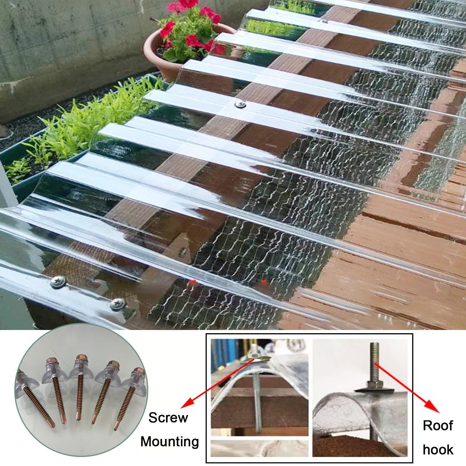 Láminas De Policarbonato Corrugado De Iluminación,Paneles Para Tejado De Plástico Transparente,Chapas Perfiladas Techo Impermeable,Hojas De Techo Silenciosas Autolimpiables,10Pcs-0.9x1.5m(35x59in)
