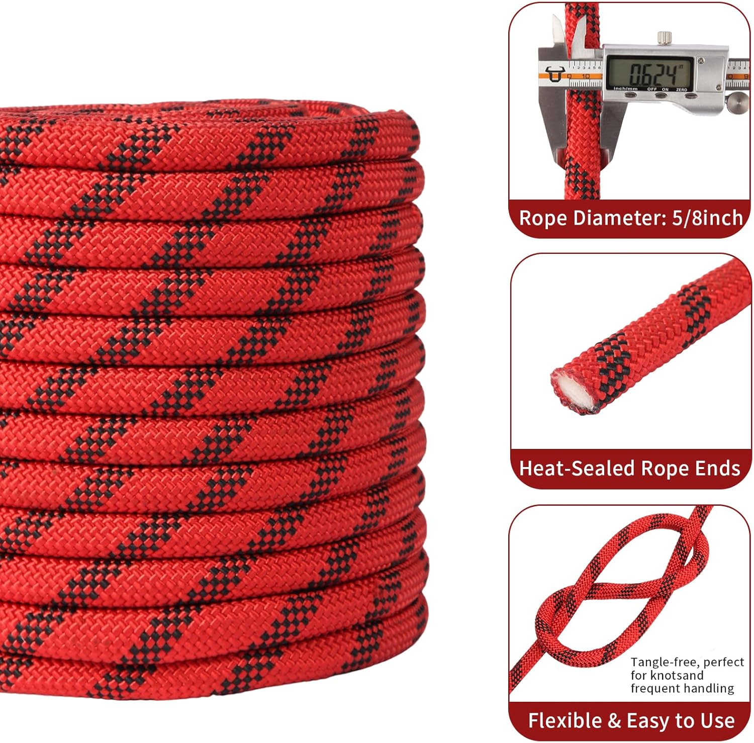 Arborist Rope 5/8in Climbing Rope Tree Rope for Outdoor Climbing Swing Sailing Halyard