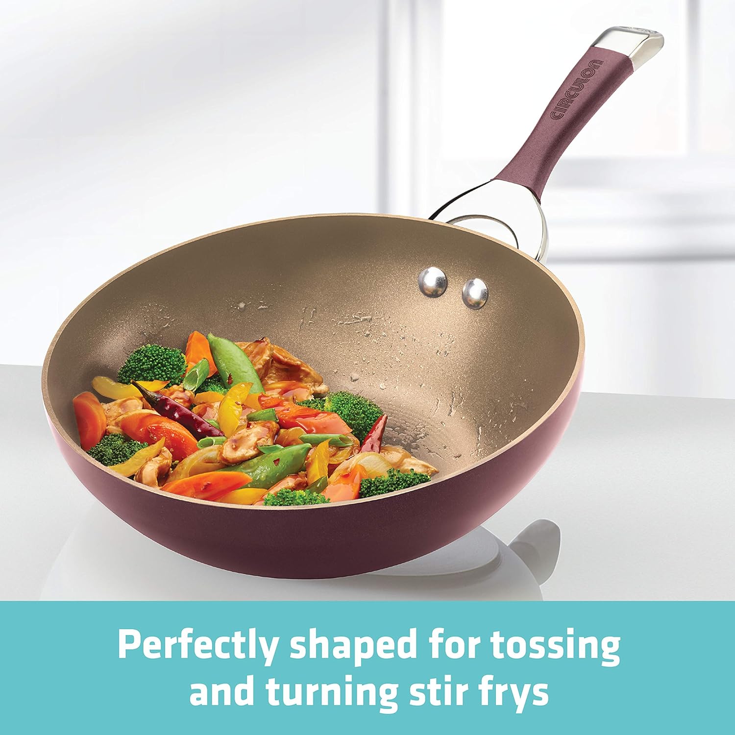 Circulon Symmetry Hard Anodized Nonstick Wok / Stir Fry Pan - 9.5 Inch, Red: Home & Kitchen