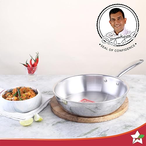 Miniatura 4 de Wonderchef Nigella - Sartén de tres capas de acero inoxidable de 9.4 in, 2 litros, 0.102 in de grosor con base de inducción, compatible con todas