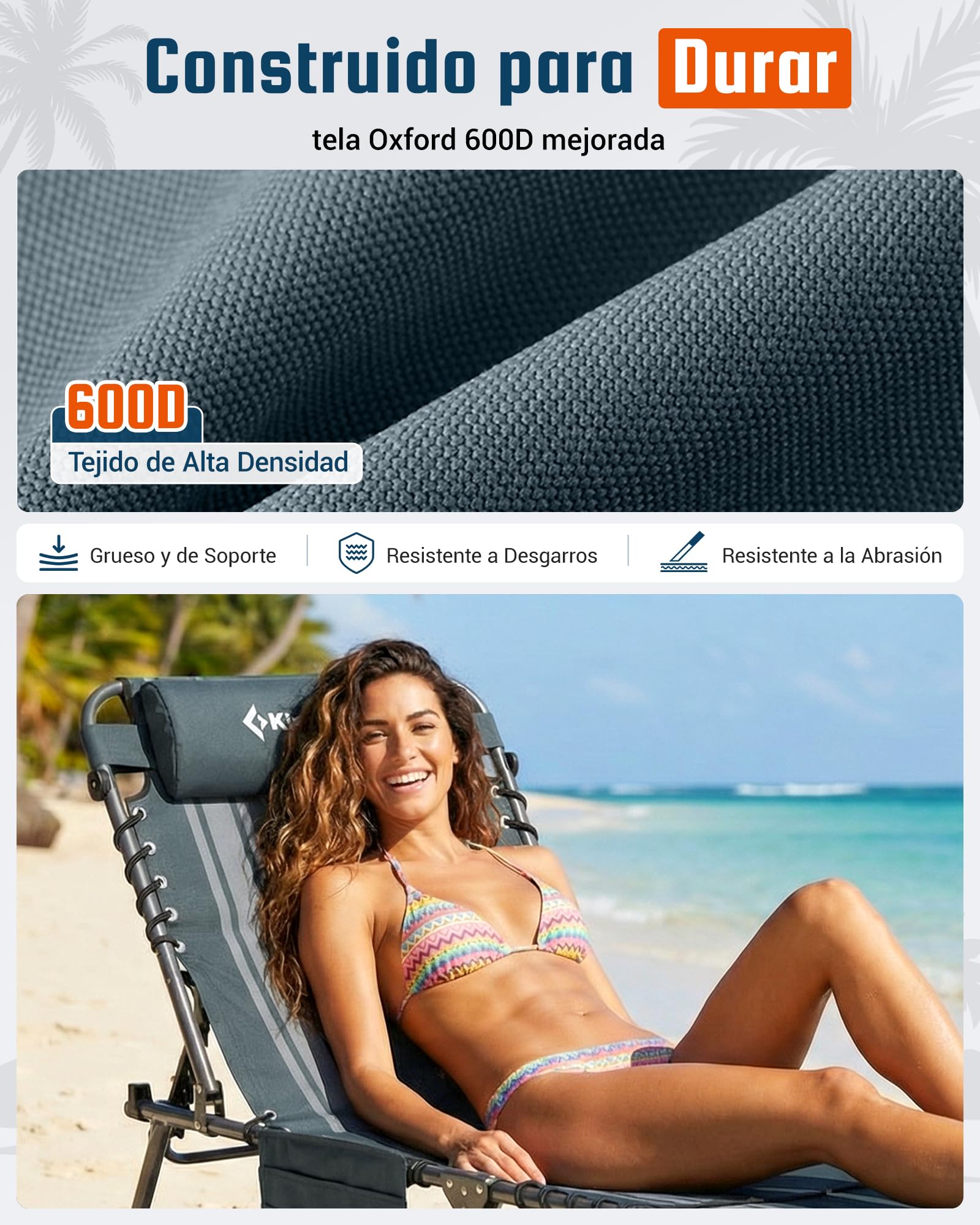 KingCamp Tumbona Plegable con Agujero para Lectura, Respaldo Ajustable 5 Posiciones, Silla Reclinable de Jardín con Correa, Cama Solar Portátil para Playa Terraza Piscina Camping Cama Supletoria