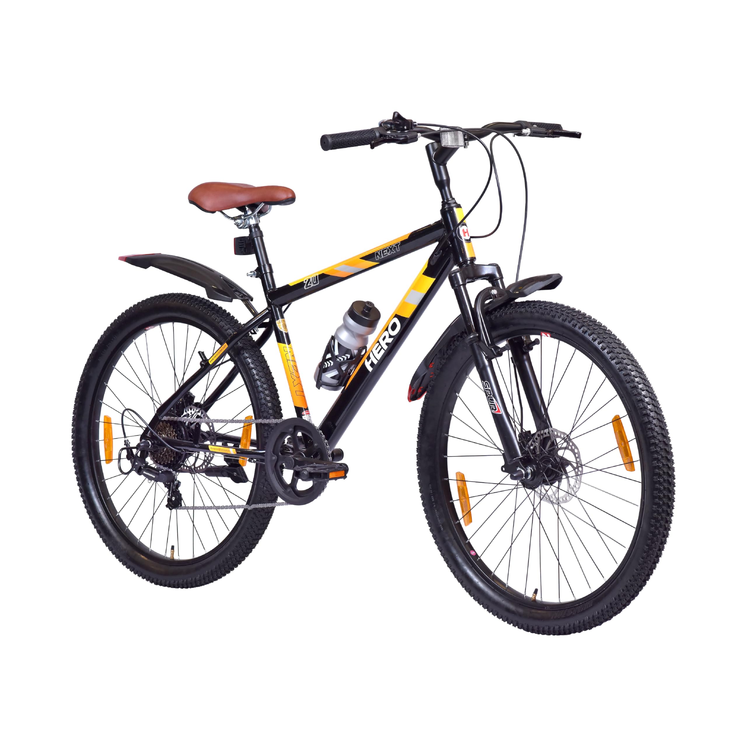 Hero Next Sports 26T Single Speed Mountain Bicycle for Mens | Front Suspension | Disc Brake | Black-Orange| 85% Assembled Cycle-image-8