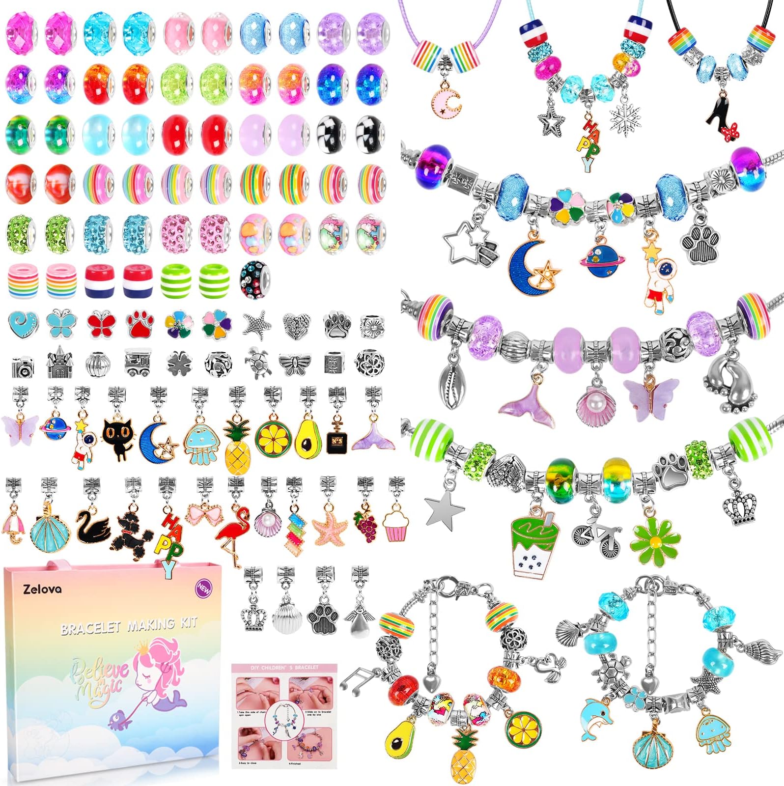 Zelova Bracelet Making Kit for Girls Gifts 6 Years Old, 150 Pieces Kid Jewellery Making Kits Ages 6-8, Birthday Gift Ideal Crafts for Girls Ages 8-12