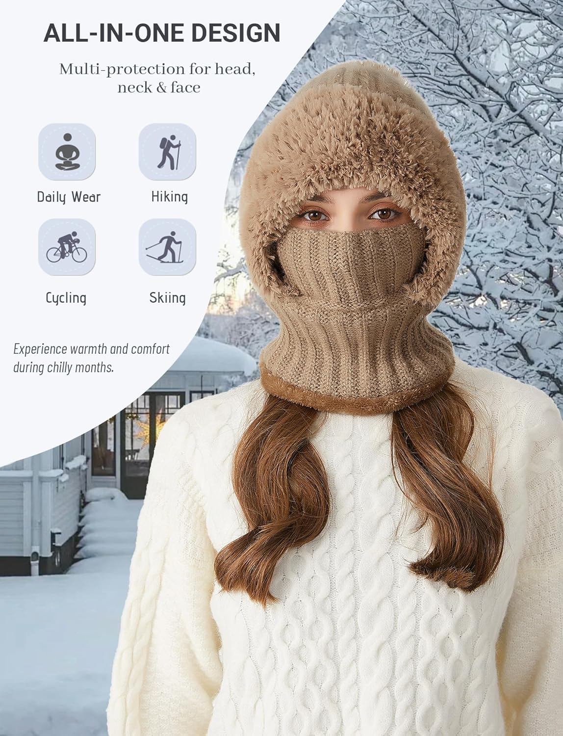 FEOYA Women's Balaclavas Ski Mask Hat Winter Fleece Hooded Scarf Outdoors Windproof Neck Warmer Balaclavas Motorcycle Hats