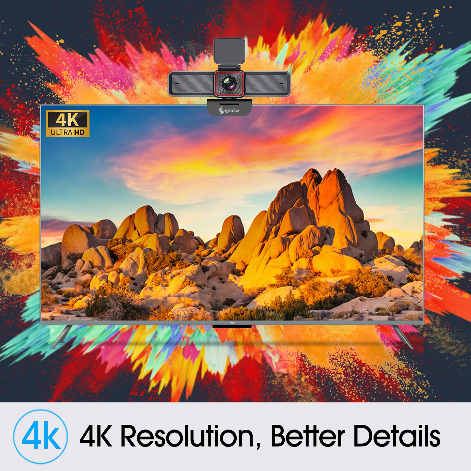 Angetube 4K Streaming Webcam con AI Tracking, HDR, AI doppio microfono con cancellazione del rumore, modalità specializzate Webcam USB 3.0 Ideale per riunioni, conferenze, live Streaming