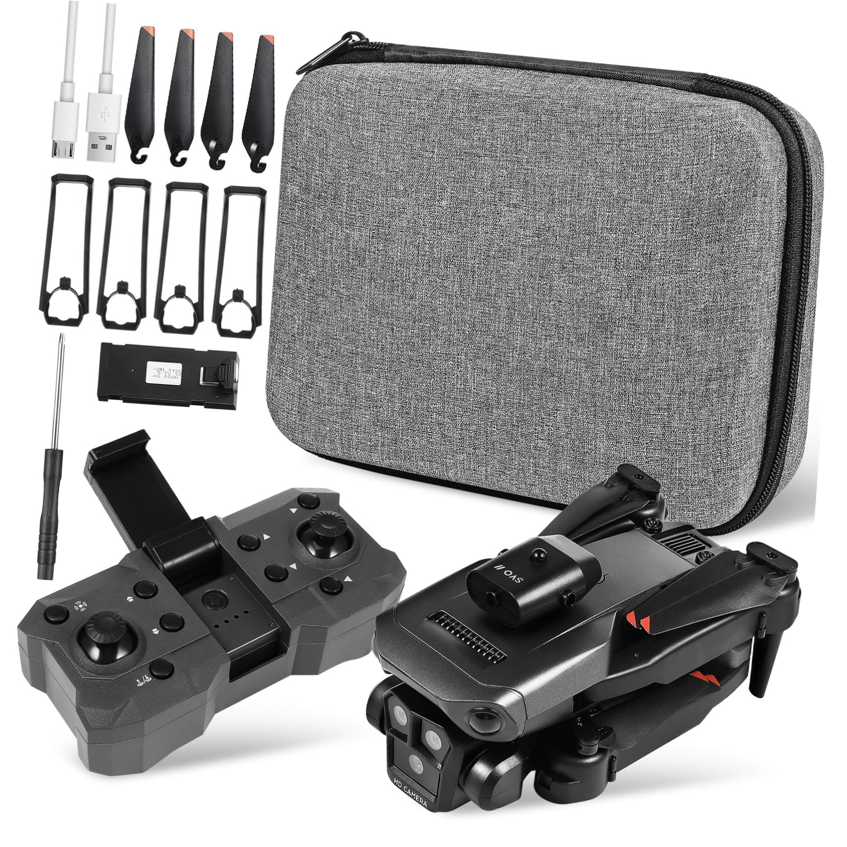 Mini Drone Pieghevole con Camera, Tripla Hd, Lente Elettrica 150° | Doppie Batterie 1800mah 3, 7v, Controllo Via App e Funzione Hold, Corpo Abs Nero