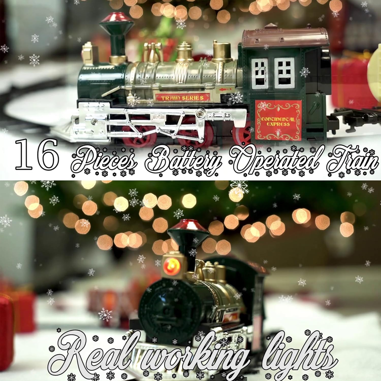 BPC Kids Electric Train Set with Locomotive Engine, Classic Christmas Train Set for Under The Tree, Battery-Operated Toy with Lights, Sounds, Large Track Layout