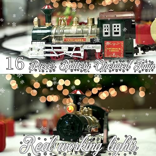 Miniatura 7 de BPC - Juego de tren eléctrico para niños con motor de locomotora, juego clásico de tren navideño para debajo del árbol, juguete a pilas con luces,