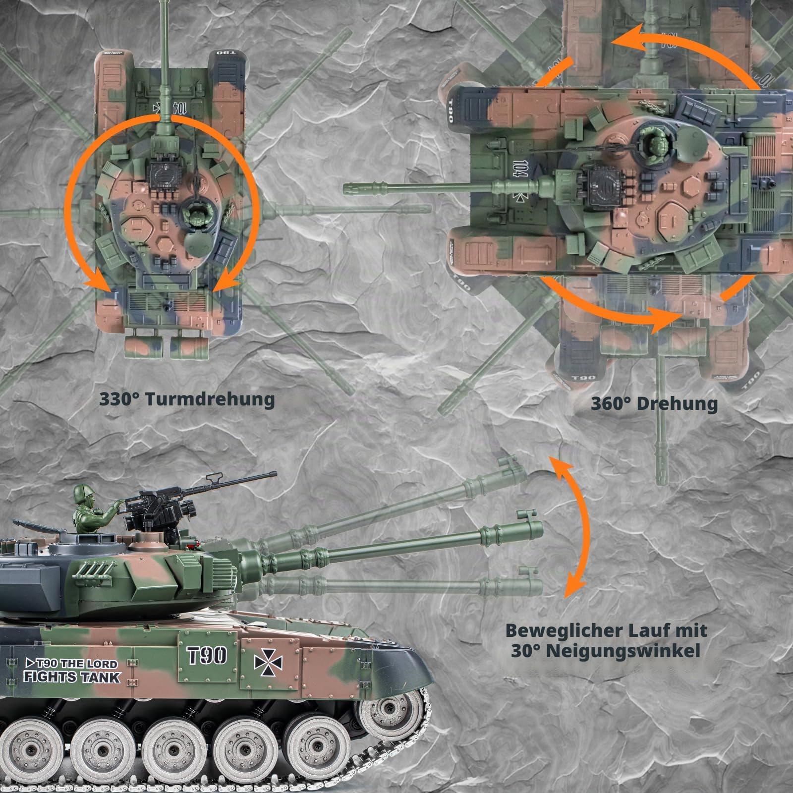 Supdex RC Panzer 1/18 Russischer T90, 2.4GHz Panzer Ferngesteuert mit Schussfunktion, WW2 Modell Panzer Metall Ketten Kampfpanzer, mit Rauch, mit Licht und Sound für Erwachsene und Kinder