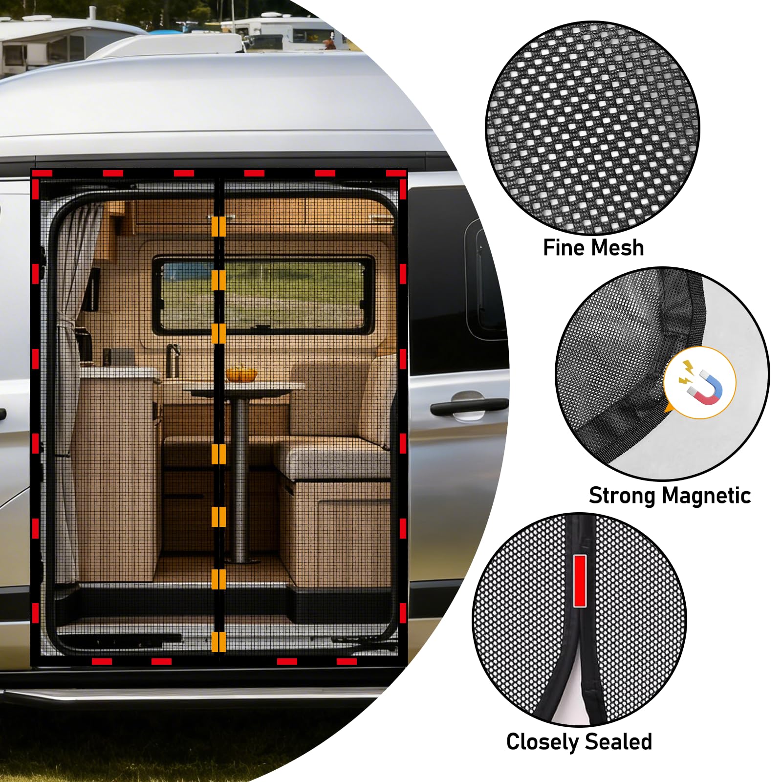 Moskitonetz Van mit Magnetismus 150x110cm, für Mercedes Vito, Volkswagen Transporter und Volkswagen California, Fliegengitter Auto Insektenschutz Schattennetz Sonnenschutz Camping Reise