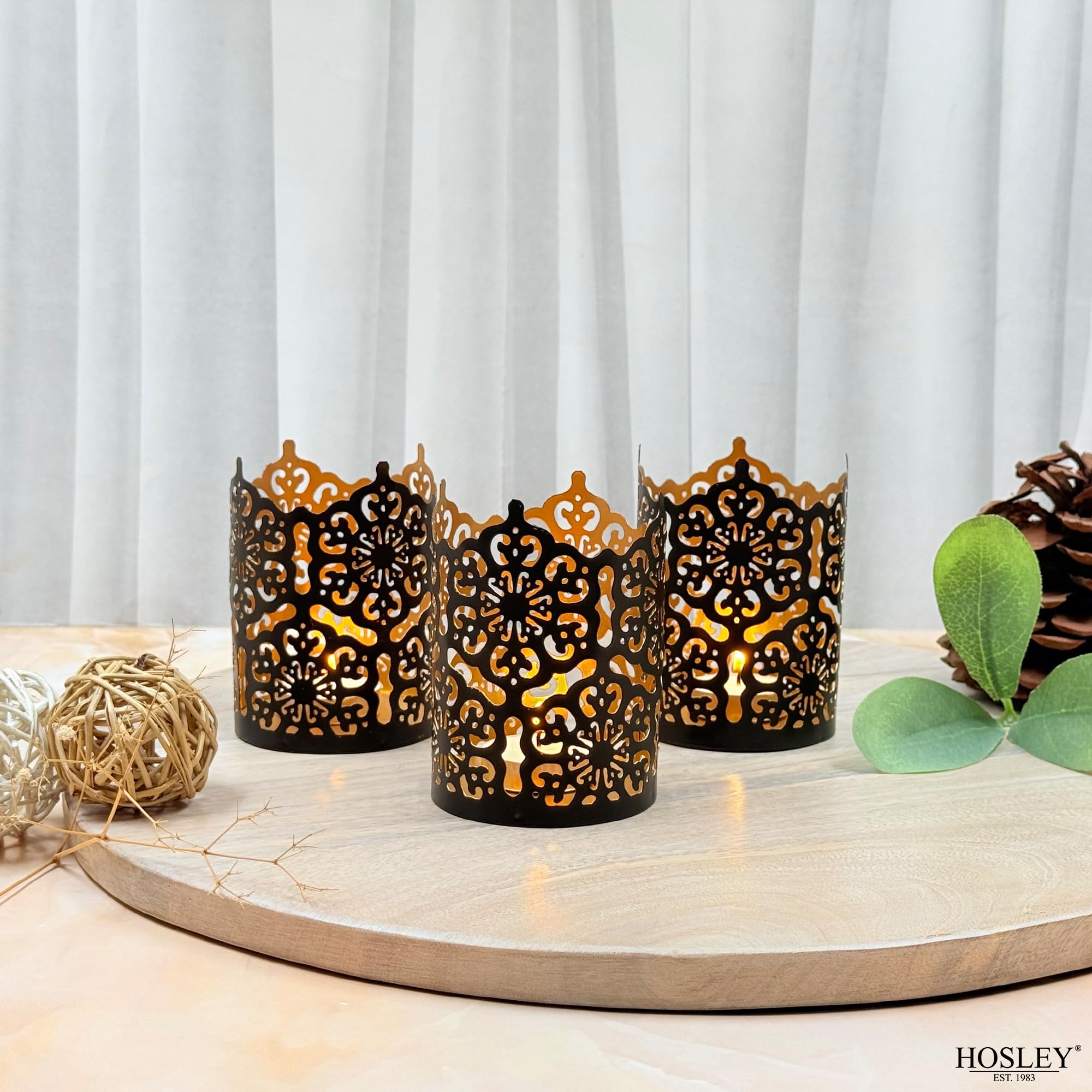 Snapklik.com : Set Of 3 Black Finish Metal Candle Holders 4 Inch High ...