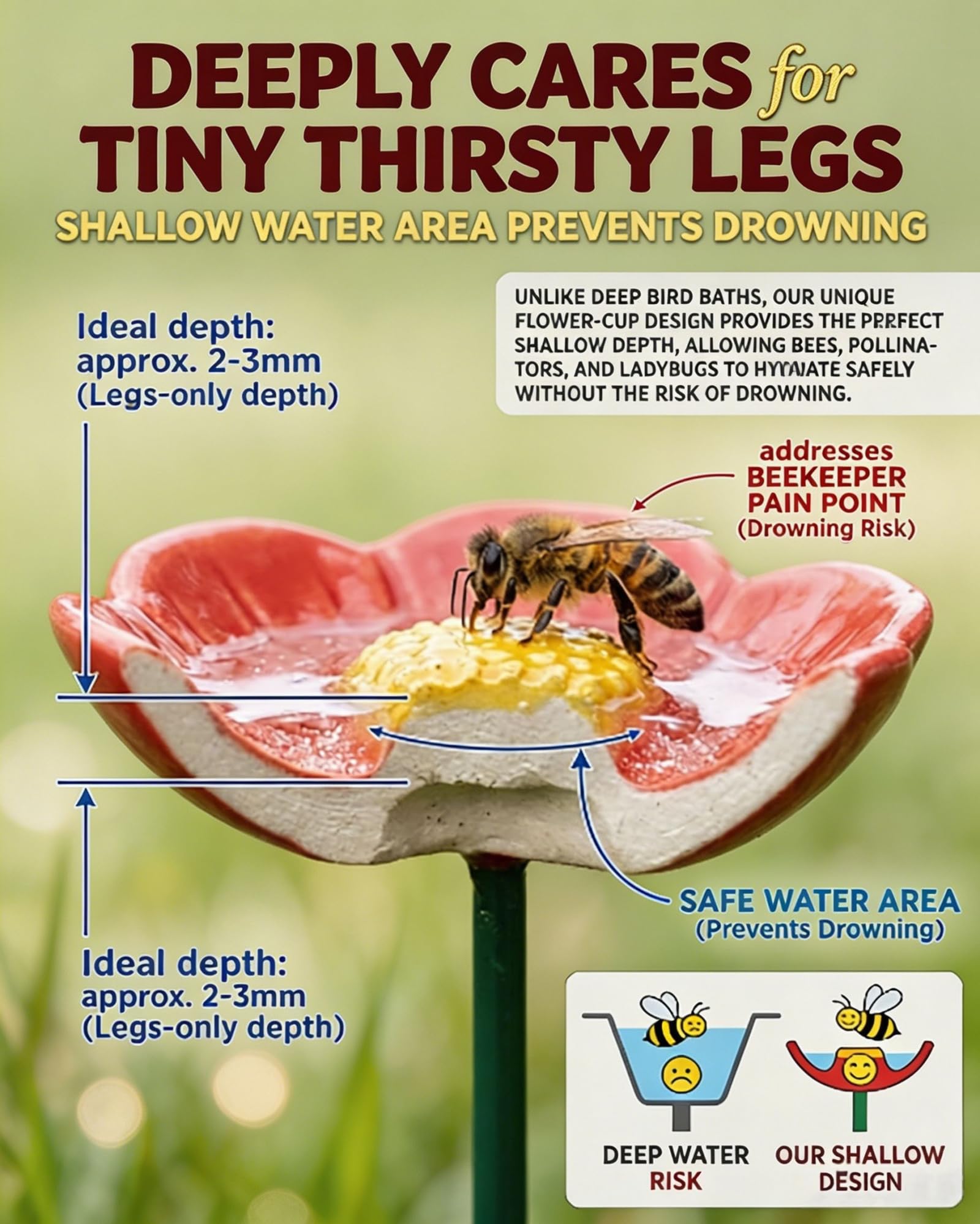 Genérico BJuego de seis piezas ebedor de agua de abeja, Estación de Agua para Insectos en Forma de Flor, Bebederos de Abejas para Jardín, ,Adecuado para insectos y mariposas