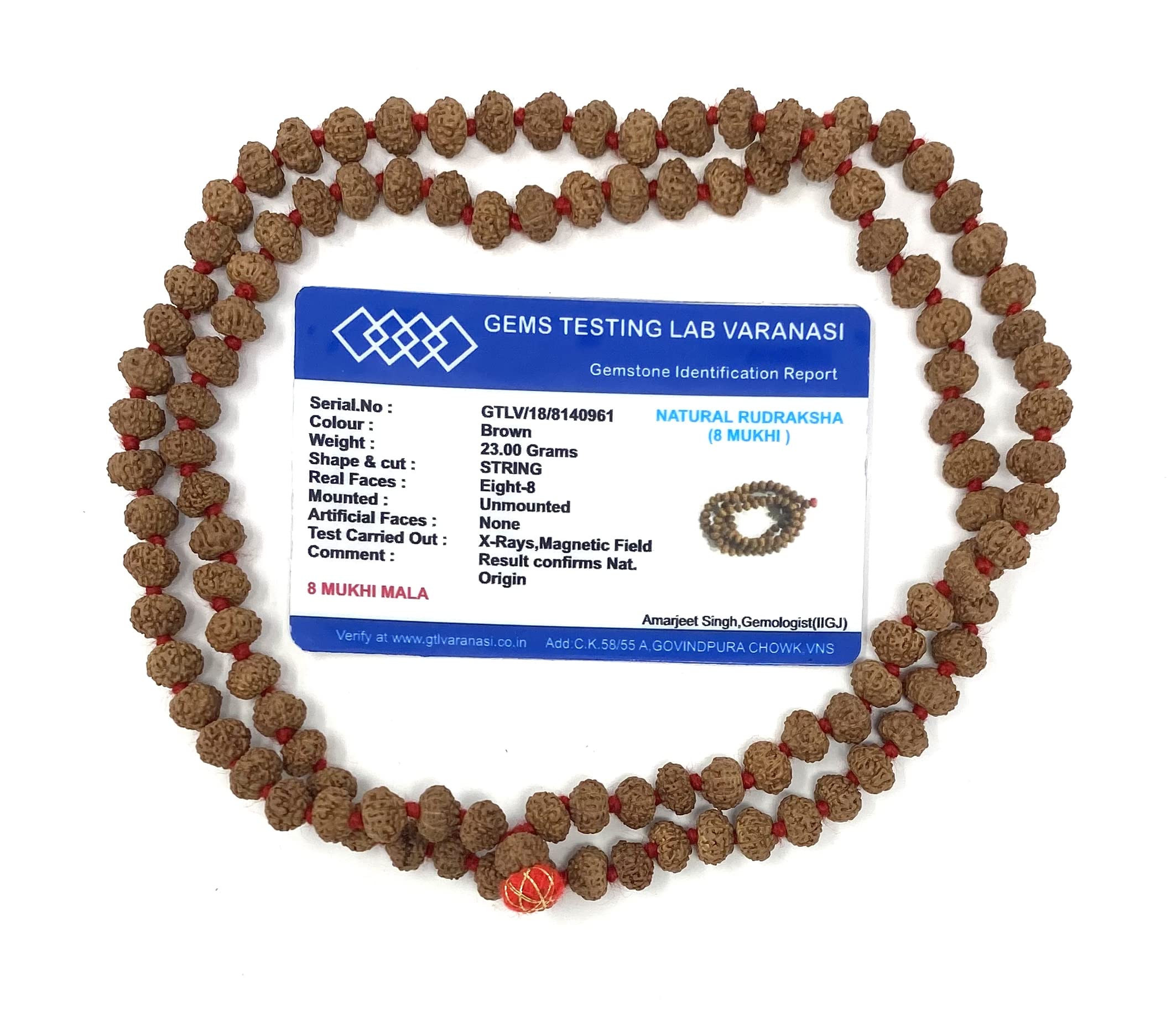 7 Mukhi Rudraksha Mala Indonesiano – 108 Perline Certificate 7-8 Mm – Filato Rosso