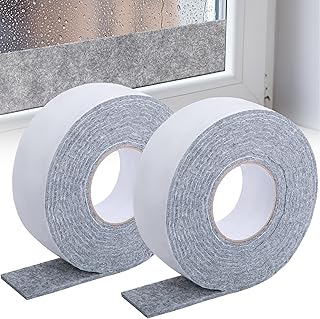 moonoom 2 Roll 16.4 Ft x 2'' Window Condensation Absorber Strip, Thick Window Moisture Absorbent Tape, Reusable Condensation Prevention Felt Strip for Absorbing Water and Keeping Dry