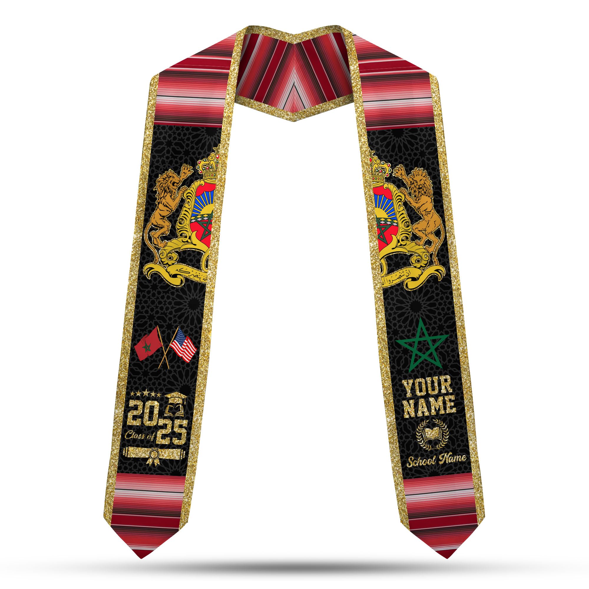Personalized Morocco Graduation Stole, Moroccan Graduation Sash, Morocco Flag Graduation Stole, Class of 2025 Mrc4