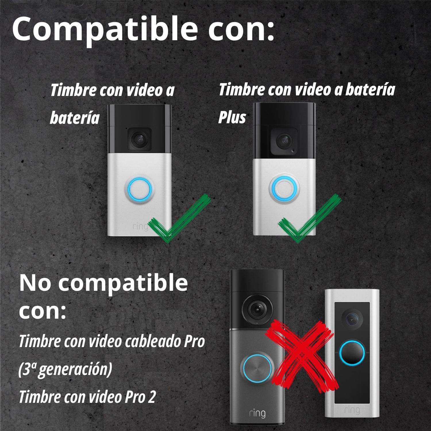 iSecur Placa Compatible con Timbre Ring a batería de Acero Inoxidable I Timbre de vídeo 2.ª generación 3 Plus 4 (2024) I Placa para Timbre I 90 x 160 mm I Placa para estación de Puerta I az167