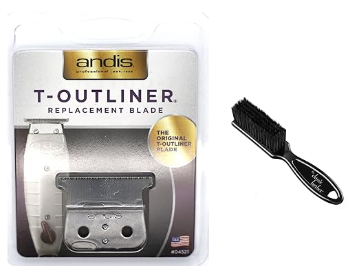 Andis T-Outliner Replacement Beard/Hair Trimmer Blade, Silver (04521) with The Classic Barber Blade Brush