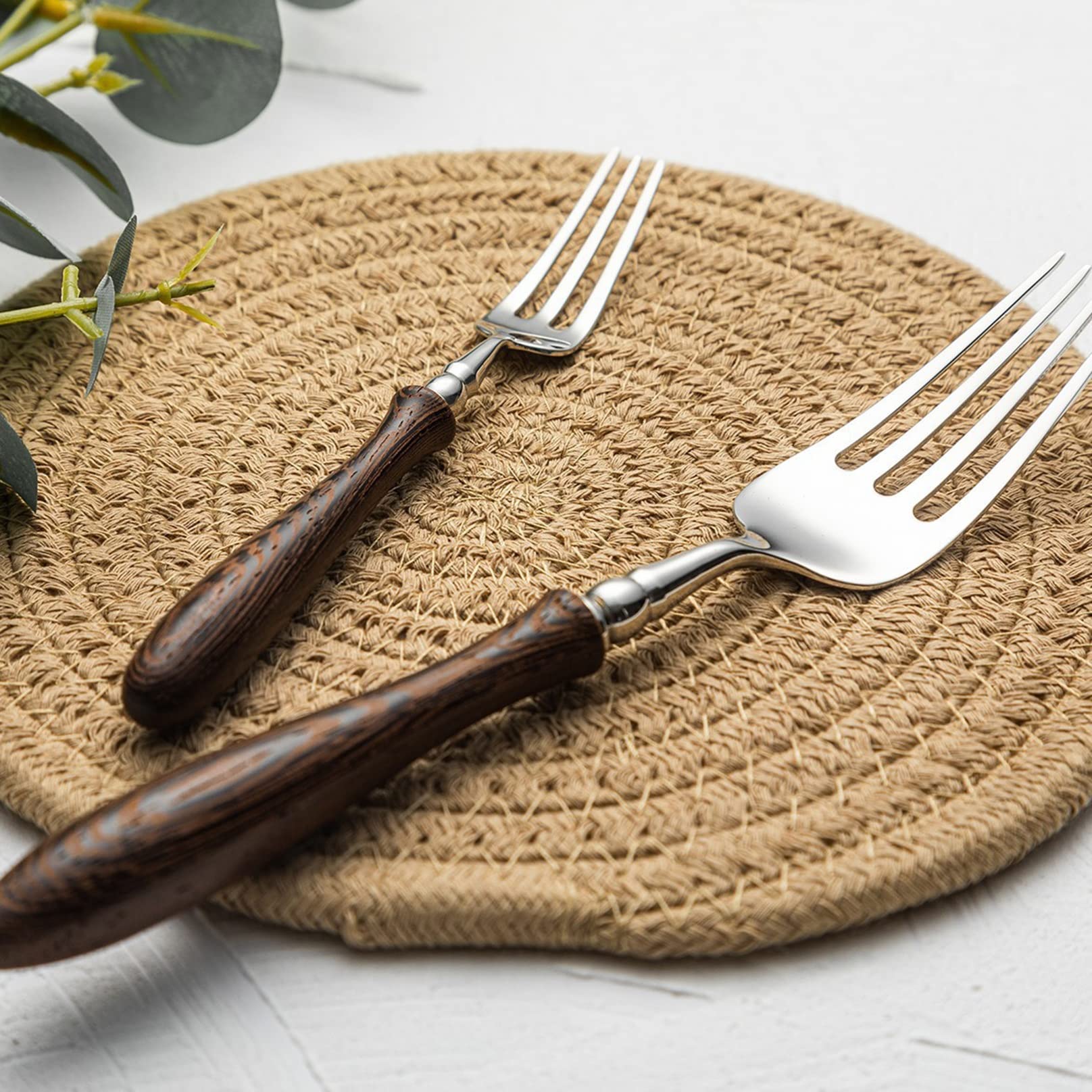 Ensemble de Couverts 7 pièces cuillère Fourchette Couteau avec Manche en wengé, Ensemble d'argenterie Acier Inoxydable Hnadle Bois Luxe for la Maison, Pique-Nique