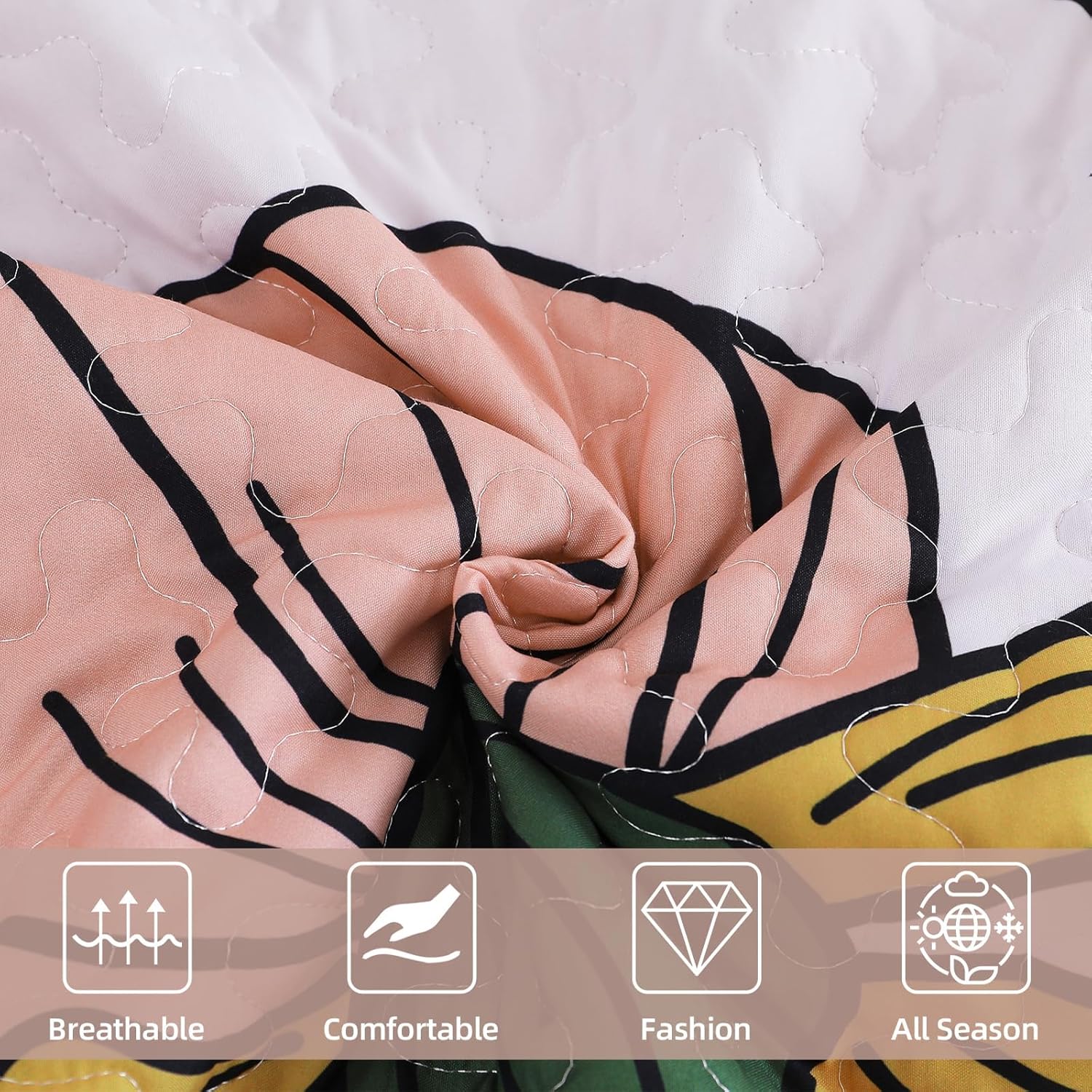 DJY Boho Floral Quilt Set Queen Size 3 Piece, Botanical Reversible Farmhouse Bedspread Coverlet White and Orange Floral Bedding Soft Microfiber Summer Quilt Bedding Set All Season (96''x90'') - Image 6