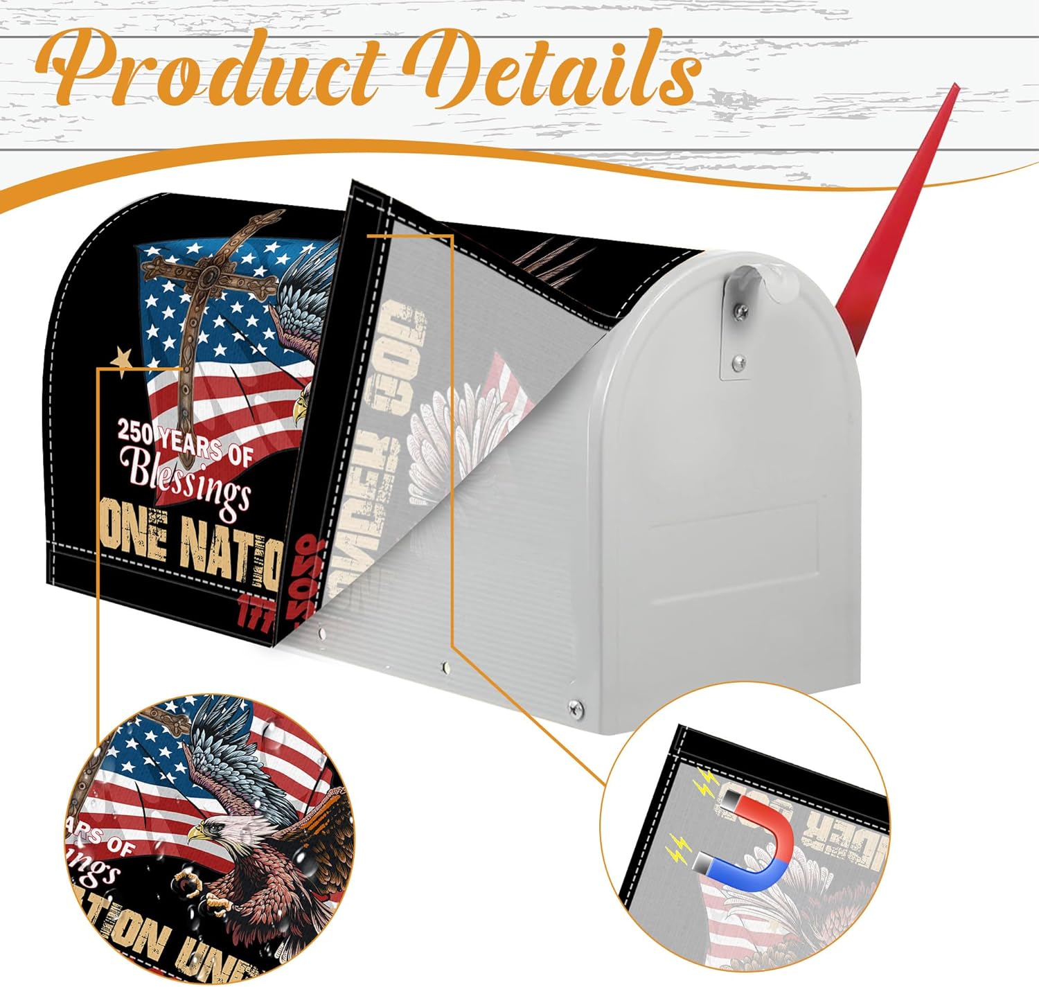 Mailbox Covers Magnetic Standard Size, 250th Anniversary USA Patriotic Eagle Cross Mailbox Wrap, American Flag Outdoor Garden Yard Decor