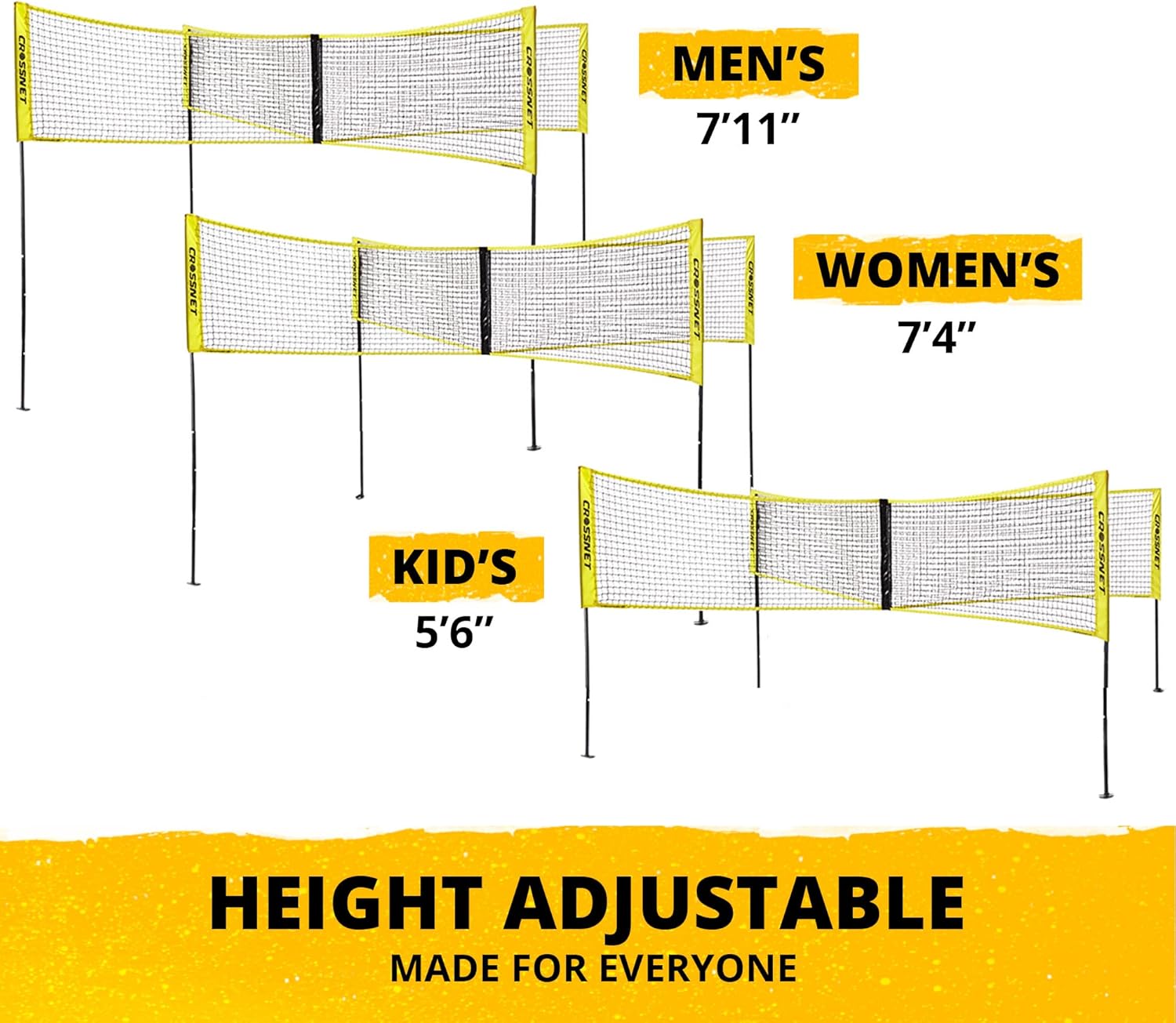 CROSSNET 4-Way Volleyball Net with Carrying Backpack & Ball - 4 Square Volleyball Game Set for Adults and Kids - Quick Assemble Outdoor Game - Backyard Yard Games : Sports & Outdoors