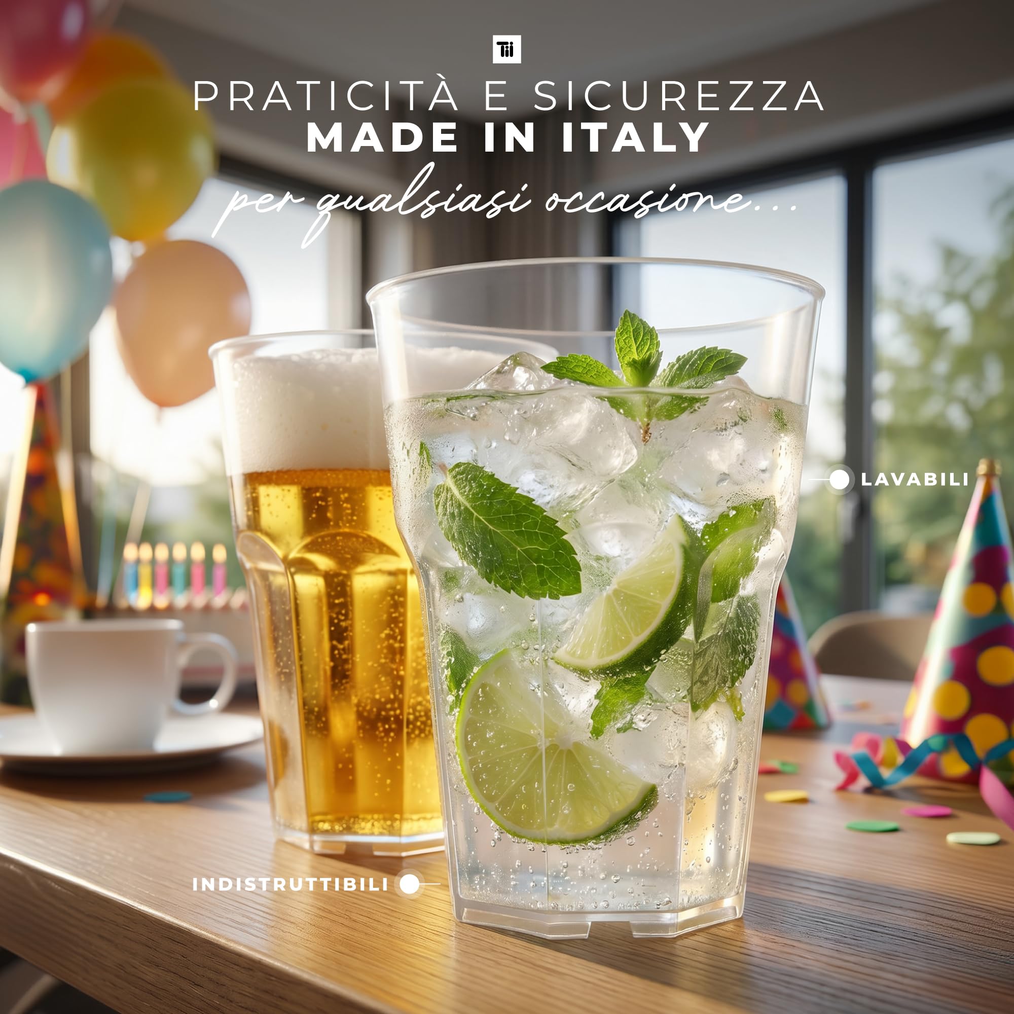 TUNDRA - Confezione 40 Bicchieri da COCKTAIL "SPRITZOTTO USA & RI-USA LEGGERO" 350 ml., BPA-FREE, in PLASTICA RICICLABILE (Polipropilene), INFRANGIBILI, Riutilizzabili e Trasparenti