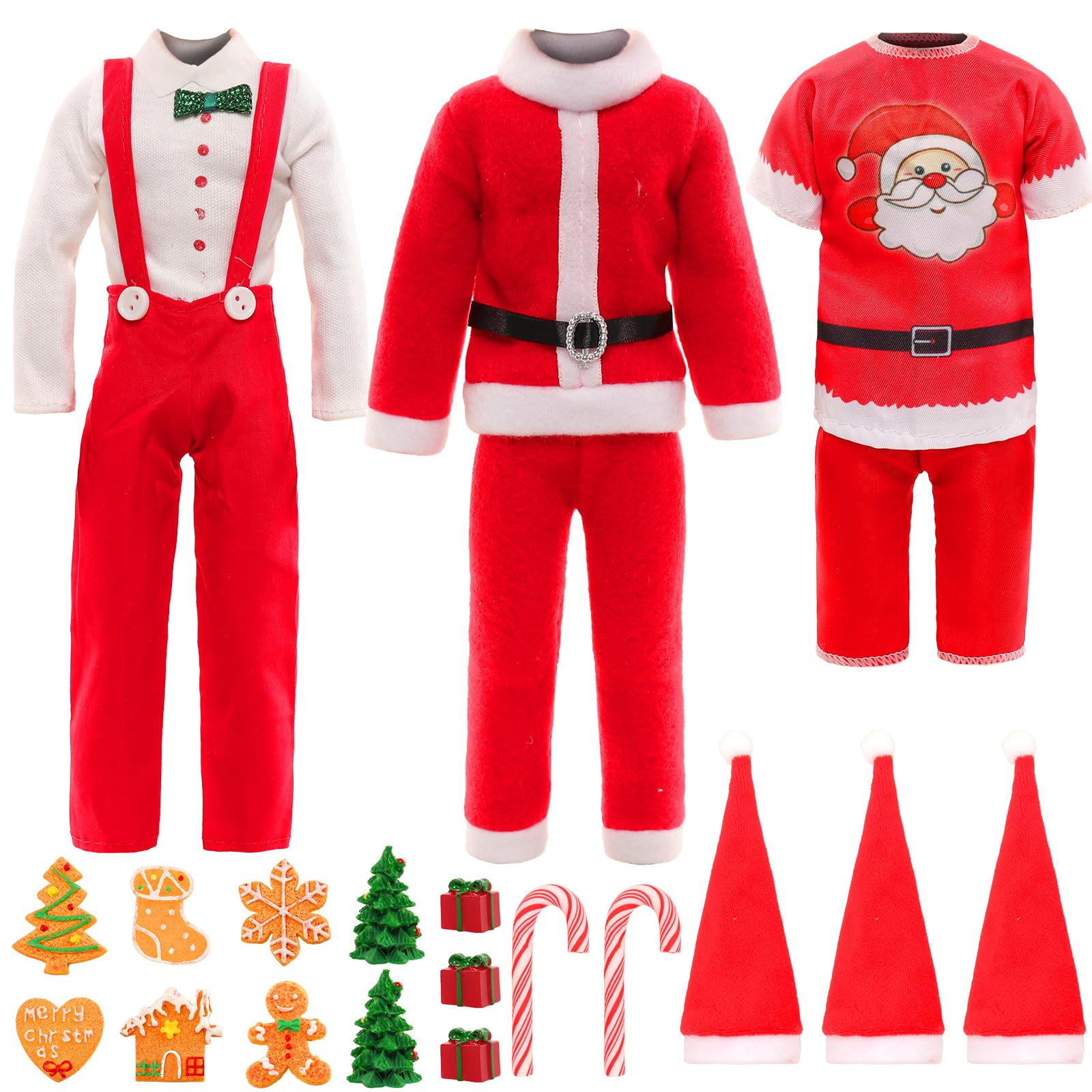 Miunana 12 Inch Boy Doll Christmas Costume and Accessories 17 PCS Male Doll Red Clothes and Hats Merry Christmas Dollhouse Decorate