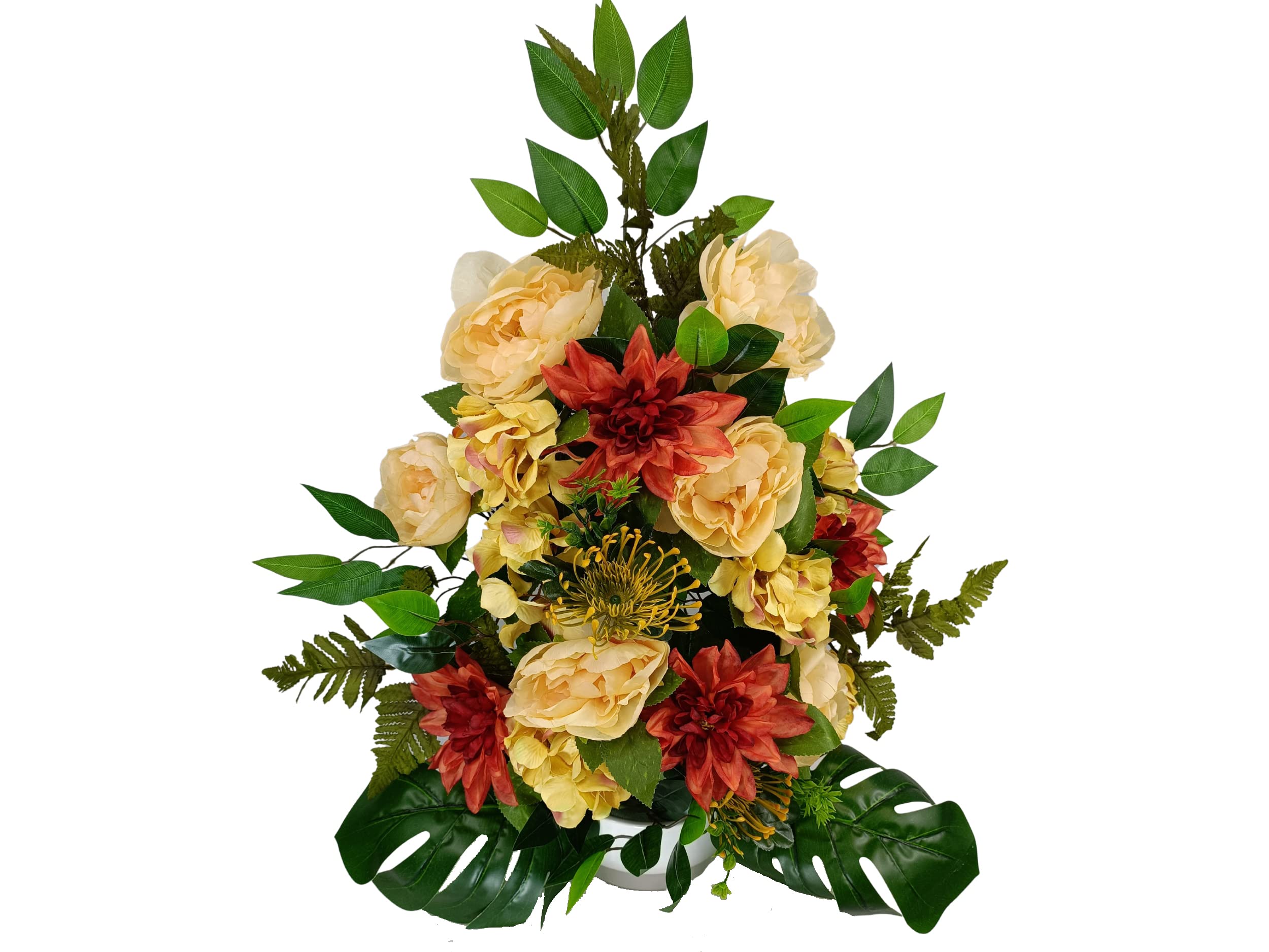 DRW Centre de Fleurs Artificielles pour Cimetière Églises Mariages Centre de Fleurs pour Les Saints Rouge Orange et Jaune (Centre 75x55 cm)
