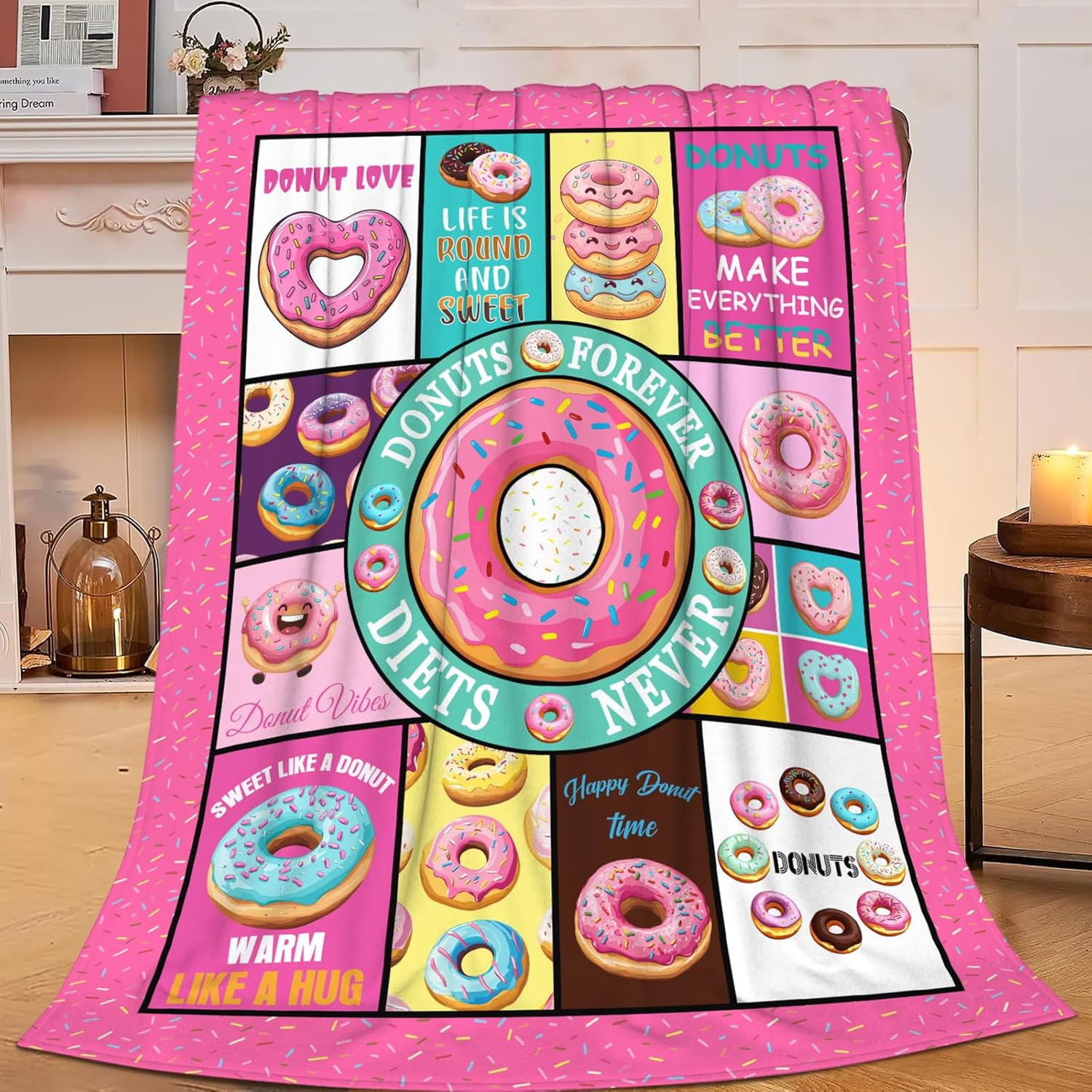 Donut Throw Blanket Baking Food Blankets Gifts Stuff Decor Lightweight Fleece Plush Flannel for Lover Women Girls 40"x50" - Image 2