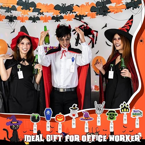 Miniatura 2 de 9 piezas de portarretes de insignia de Halloween con purpurina divertida para Halloween, fantasma, calabaza, insignias, retráctiles, lindos carretes