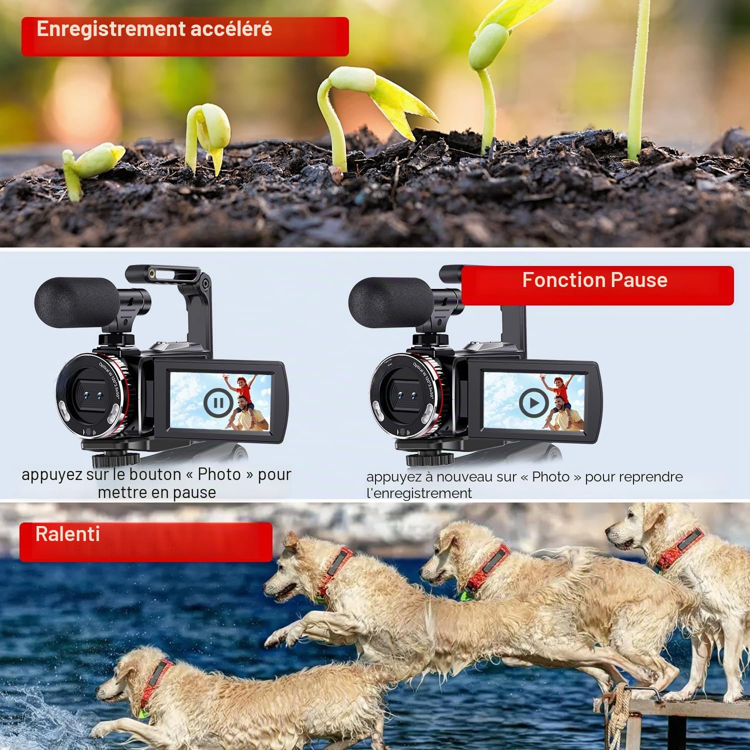Caméra Vidéo 4K 64MP Caméscope Vlogging avec Écran Rotatif 270°, Carte 64 Go, Microphone, Stabilisateur, Télécommande, 2 Piles