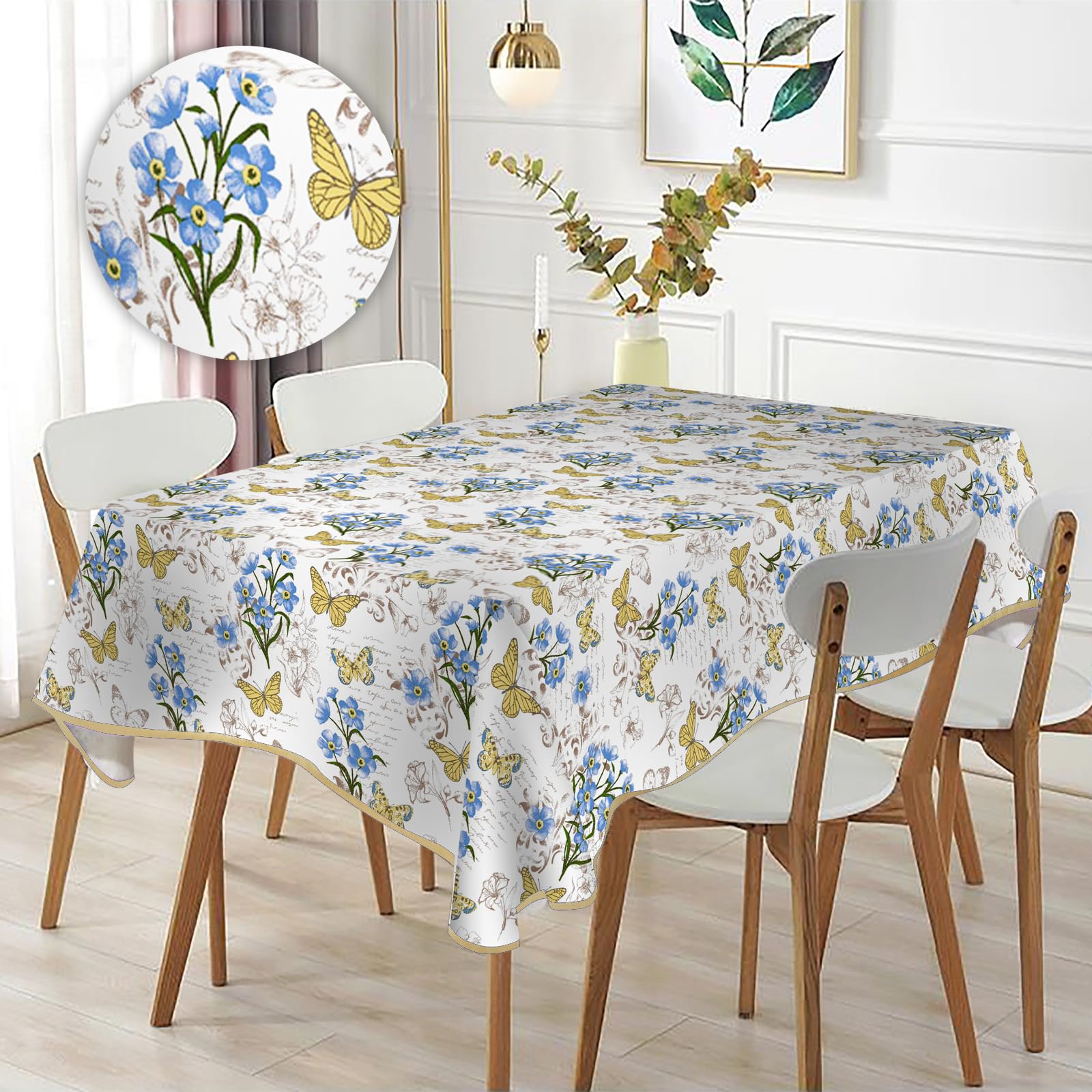 Tovaglia rettangolare stampata impermeabile, stampa ad alta definizione, elegante e resistente,Omaggio 2 Pezzi Pinze Ferma Tovaglia (140_x_180_cm, Farfalla Gialla)