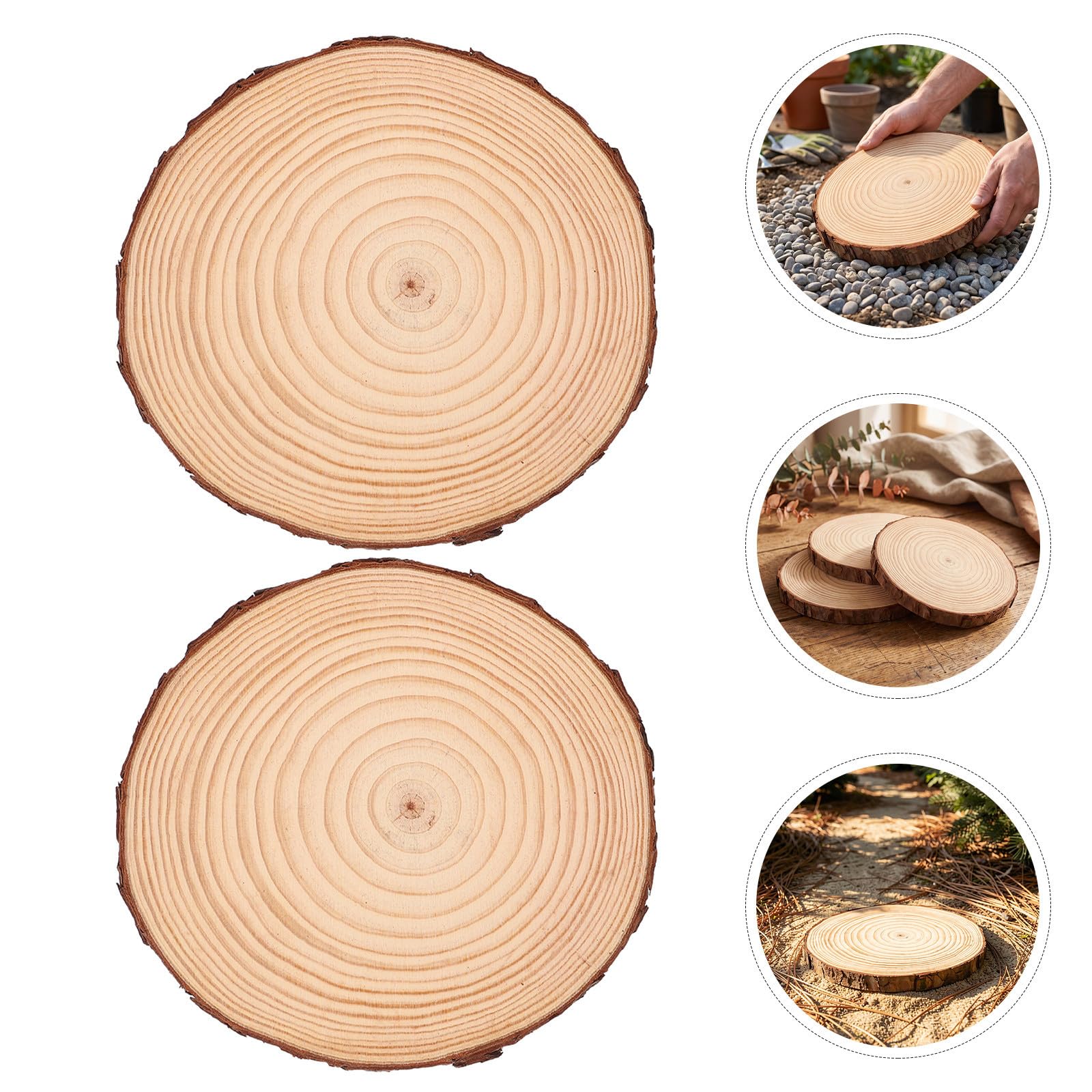 4 Pièces Pierres de Jardin Rondes Style Rondin, Bois