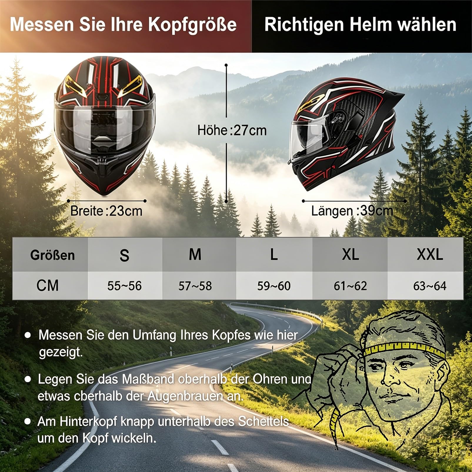 Kask Motocyklowy Szczękowy Premium, Kask Modułowy Aerodynamiczny z Podwójną Szybką, ECE 22.06, Style Racing do Turystyki