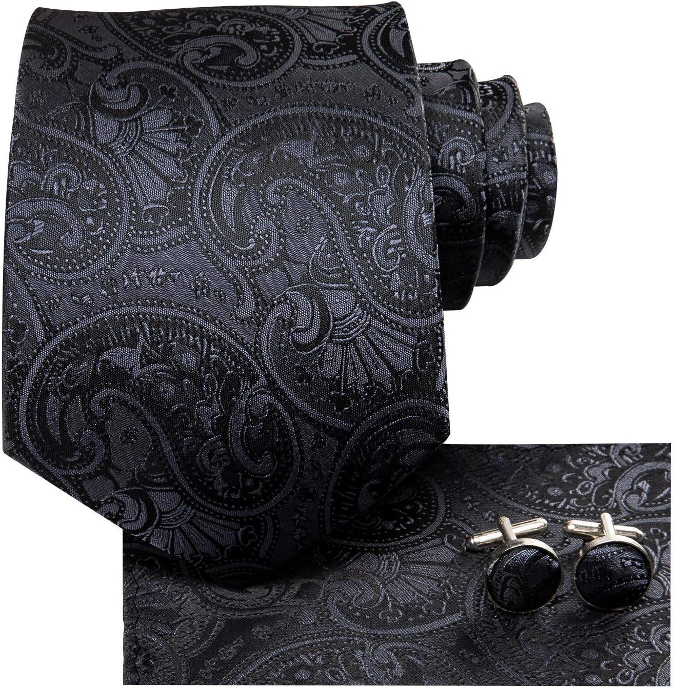 Dubulle Mens Paisley Striped Tie WOVEN Necktie for Men and Handkerchief Cufflinks Set Wedding Formal Business - Image 2