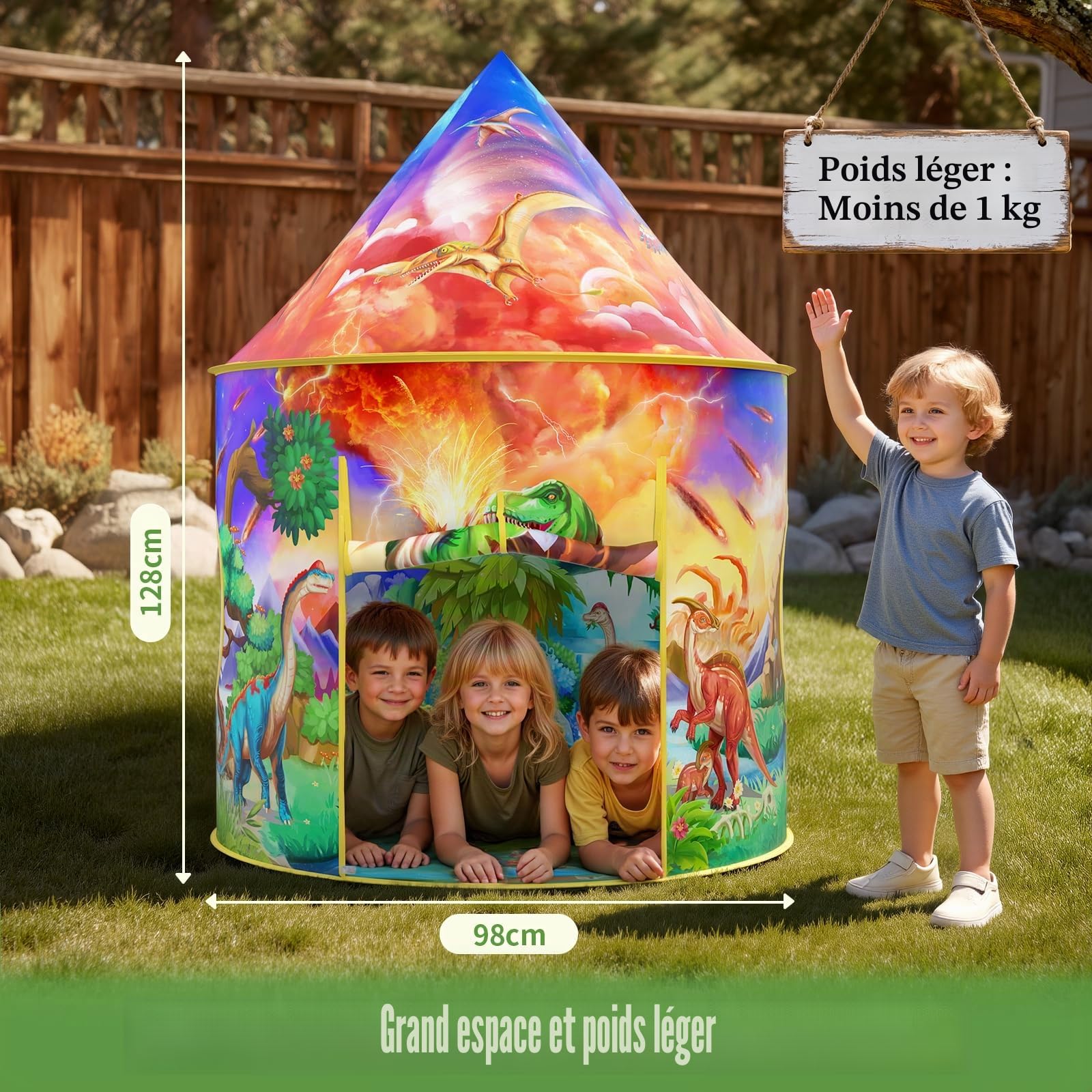 Wilwolfer Tente de Jeu pour la découverte des Dinosaures, Grande Tente Pop-up pour l'intérieur et l'extérieur, Aventure éducative des Dinosaures pour Les garçons et Les Filles (3-12 Ans).
